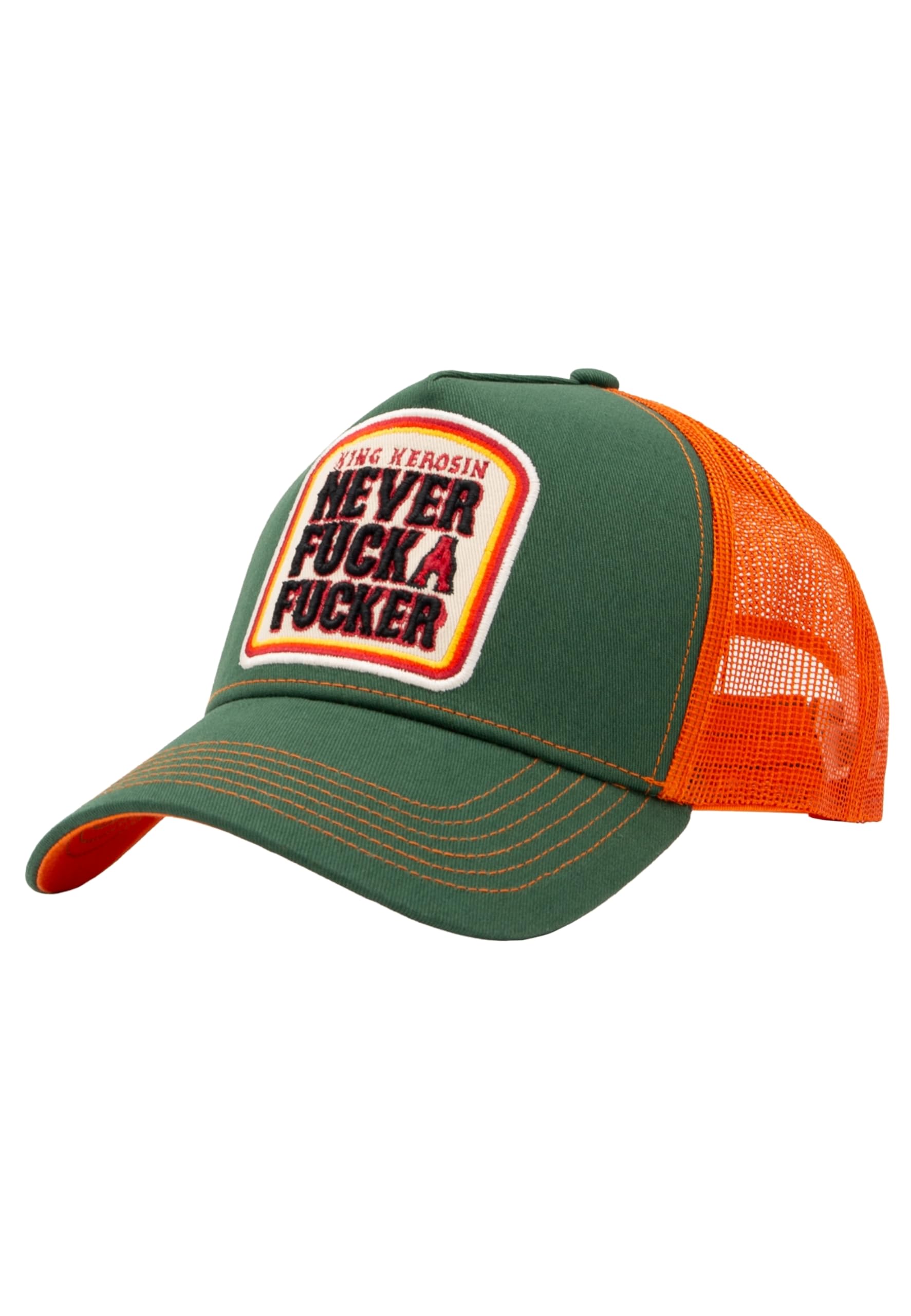 King Kerosin Gorra de camionero para hombre con bordado frontal en óptica 3D Never Fuck A Fucker