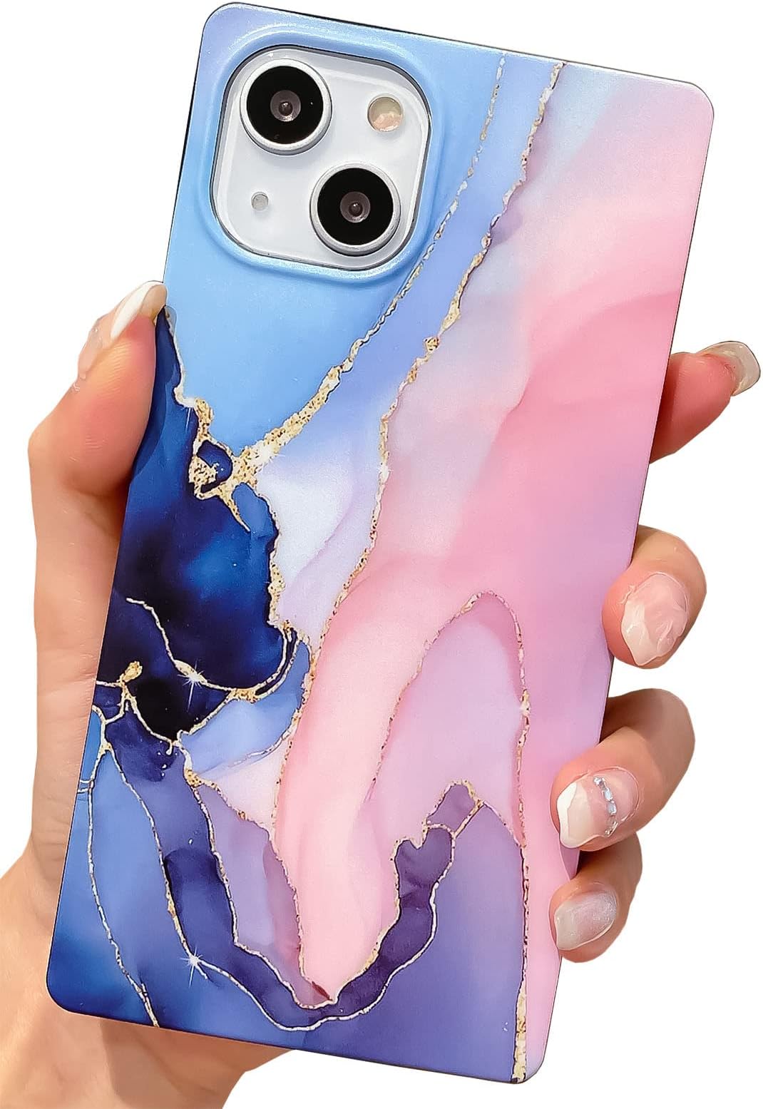 KERZZIL Compatible with iPhone 13 Rectangle Edge Marble Case (2021) 6.1-inch,Slim Elegant Matte Soft TPU Gel Protective Cases Cover Design for iPhone 13(Blue)