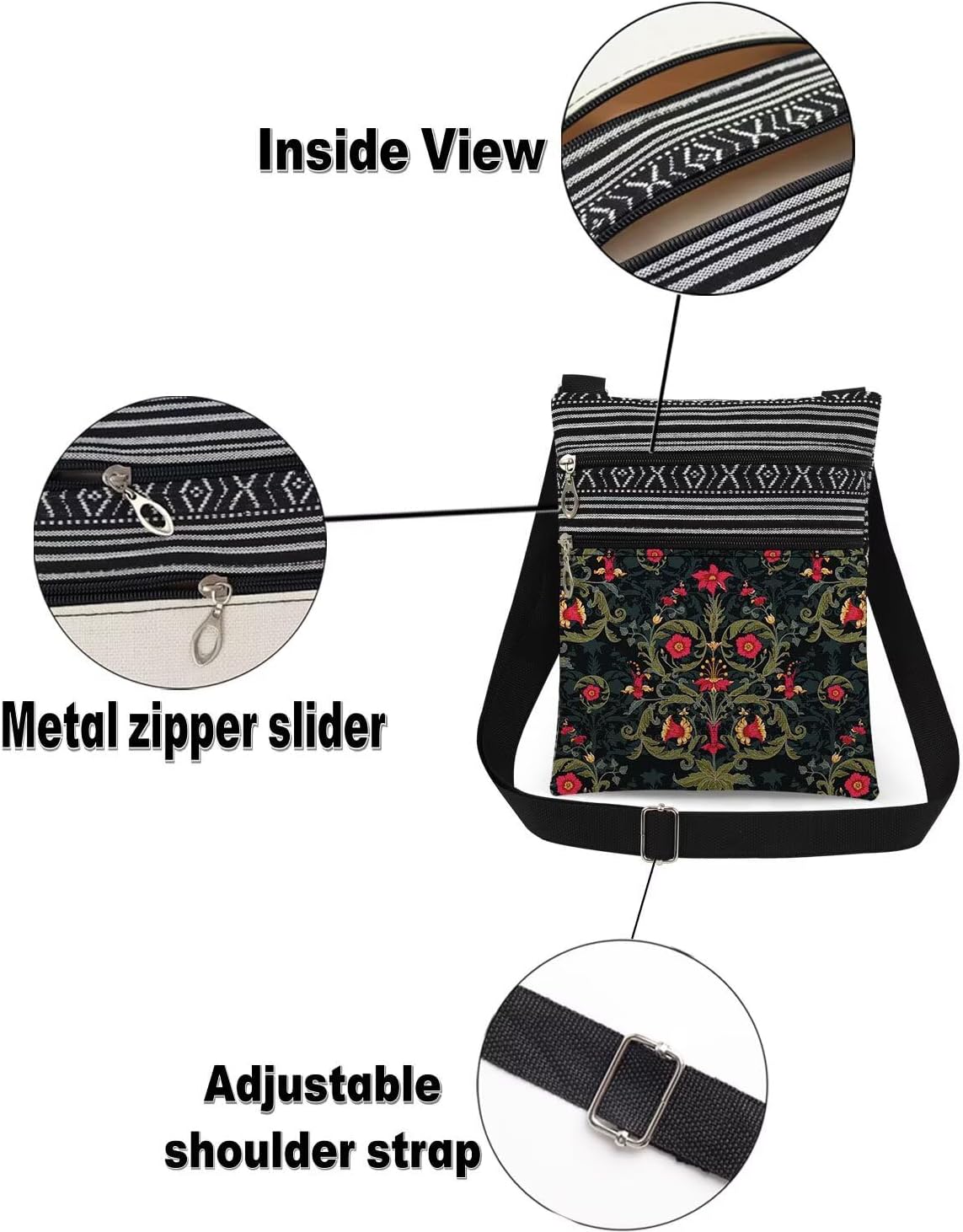 Bohemian-Style Floral Print Crossbody Bag Stylish Travel Women Messenger Bag Birthday Gift for Sister Teen Adjustable Shoulder Strap Crossbody Purse - Image 6