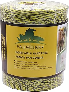 Portable Electric Fence Poly Wire 1312 Feet 400 Meters, 6 Stainless Steel Conductors for Reliable Conductivity, UV Treatment, Rust Resistance - Yellow & Black