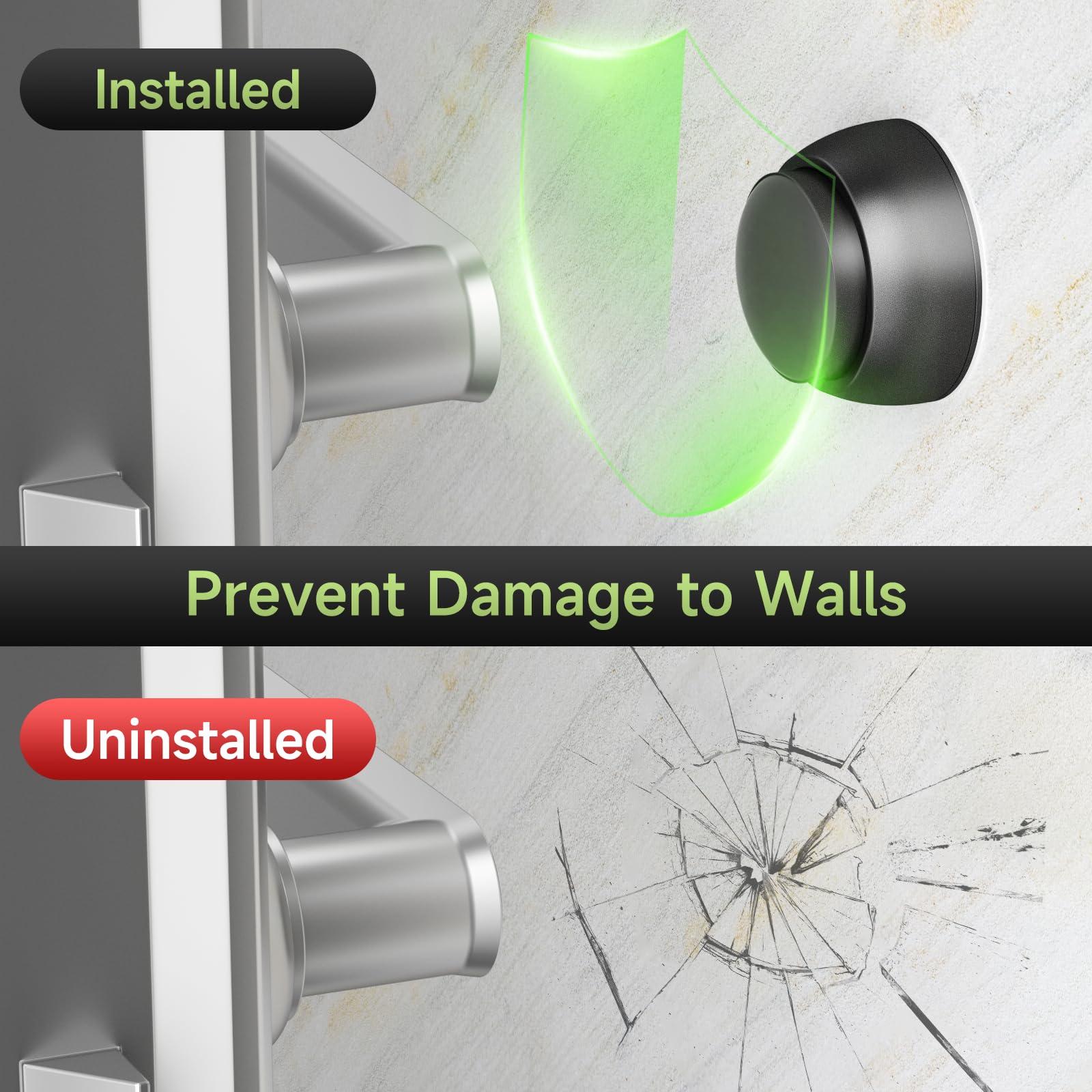 4 topes de puerta con cabezal de silicona, protector de pared de aluminio para pomo de puerta, tecnología de absorción de impactos de resorte, topes de puerta de 1.65 pulgadas para pared, instalación