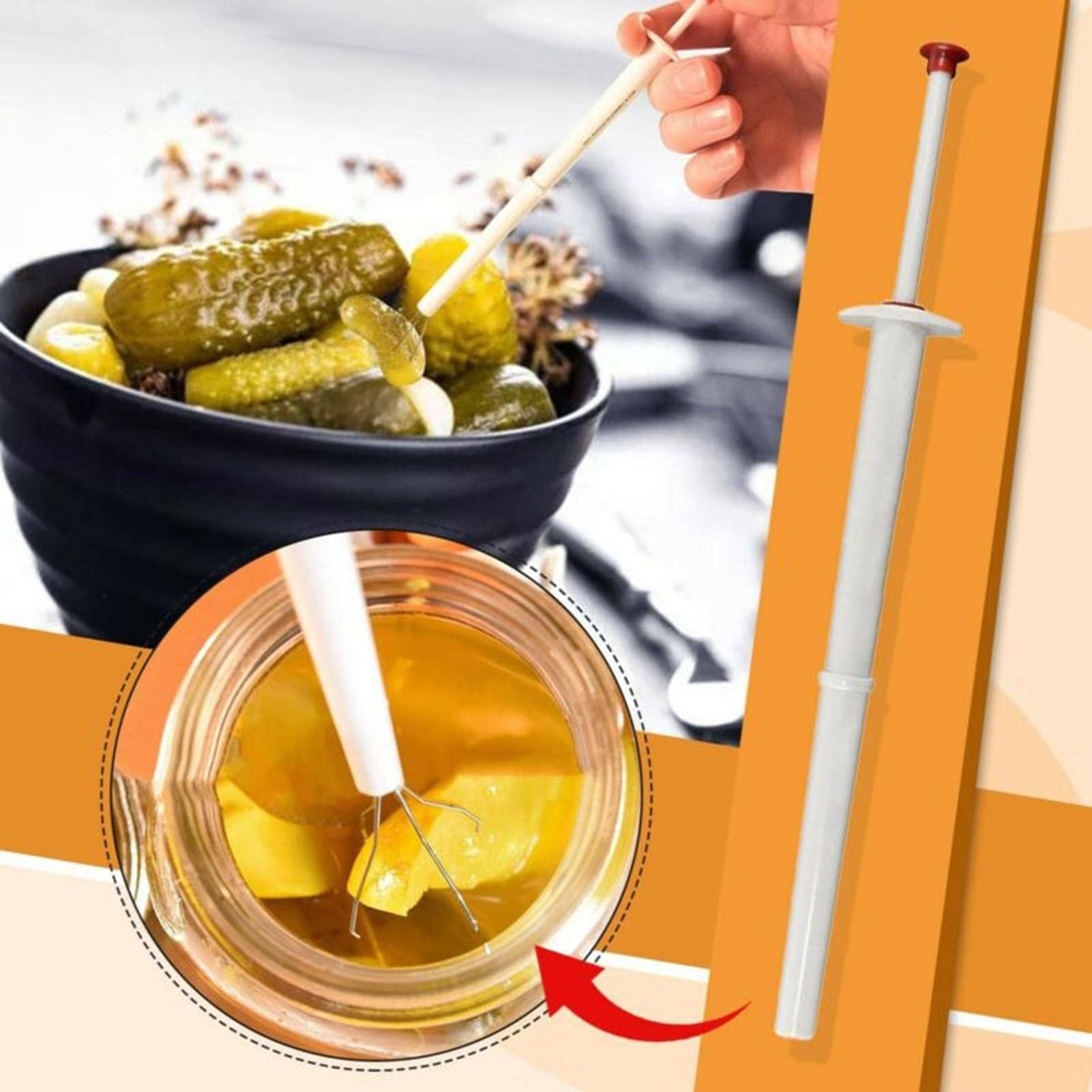 Pickle Grabber Pickle Picker 20,3 cm 4-Krallen-Gurkenzange Gurkengabel Gurkenzange Gurken-Greifer Werkzeug Gurkenglas Gabel für Küche Lebensmittel Pfeffer