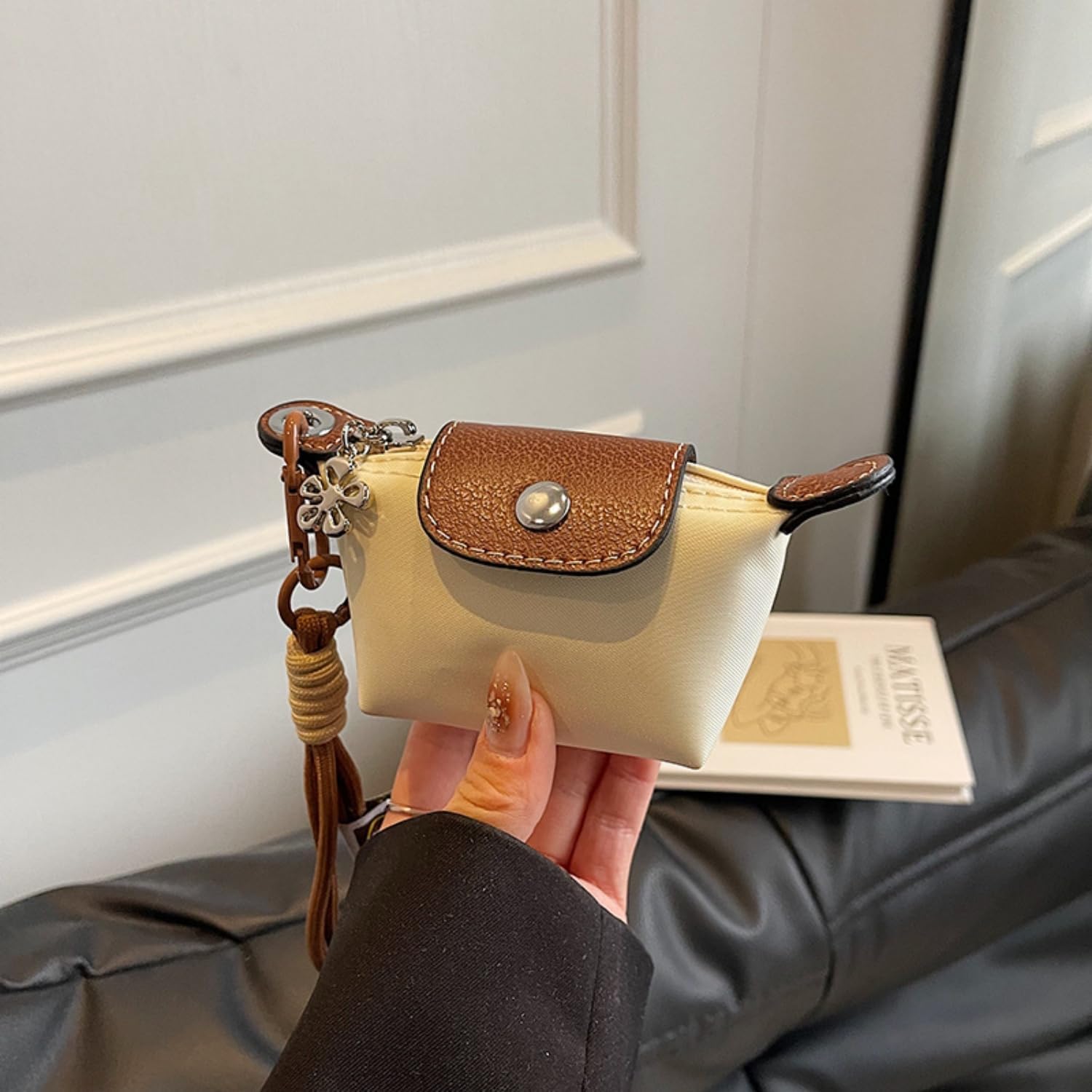 Coin Purse Mini Tote Bag Keychain Small Change Purse Key Pouch Cute Zipper Wallets Accessories for Handbags, White - Image 7