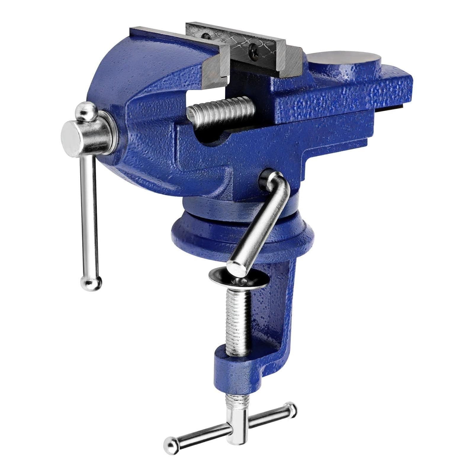 Sunnynest Blue Bench Vise 60Mm Workbench Table Vice 360° Multi-Angle Swivel Base Clamp Vise Bench Vice Clamp For Diy Clamps Craft Table Tool