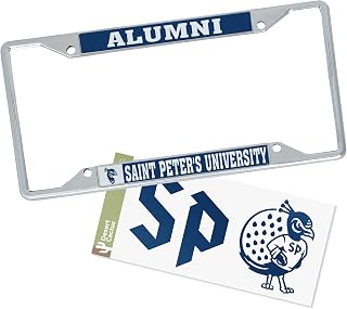 Desert Cactus Saint Peter's University Car Accessories Metal License Plate Frame and Sticker for Front or Rear of Car (Sticker Frame Combo - Alumni)