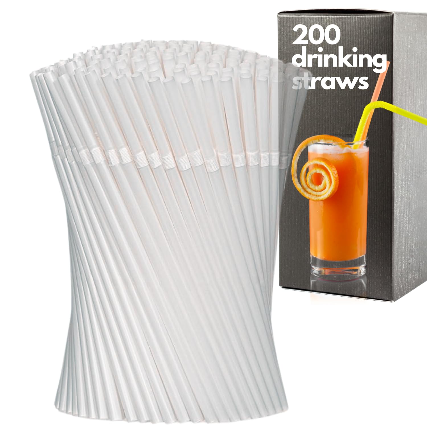 Pack of 200 Clear Plastic Drinking Straws, Flexible and Reusable Bendy Straws for Coffee, Smoothies, and Cocktails - Disposable Stir Sticks for Kids' Milkshakes, Birthday Parties, and Events