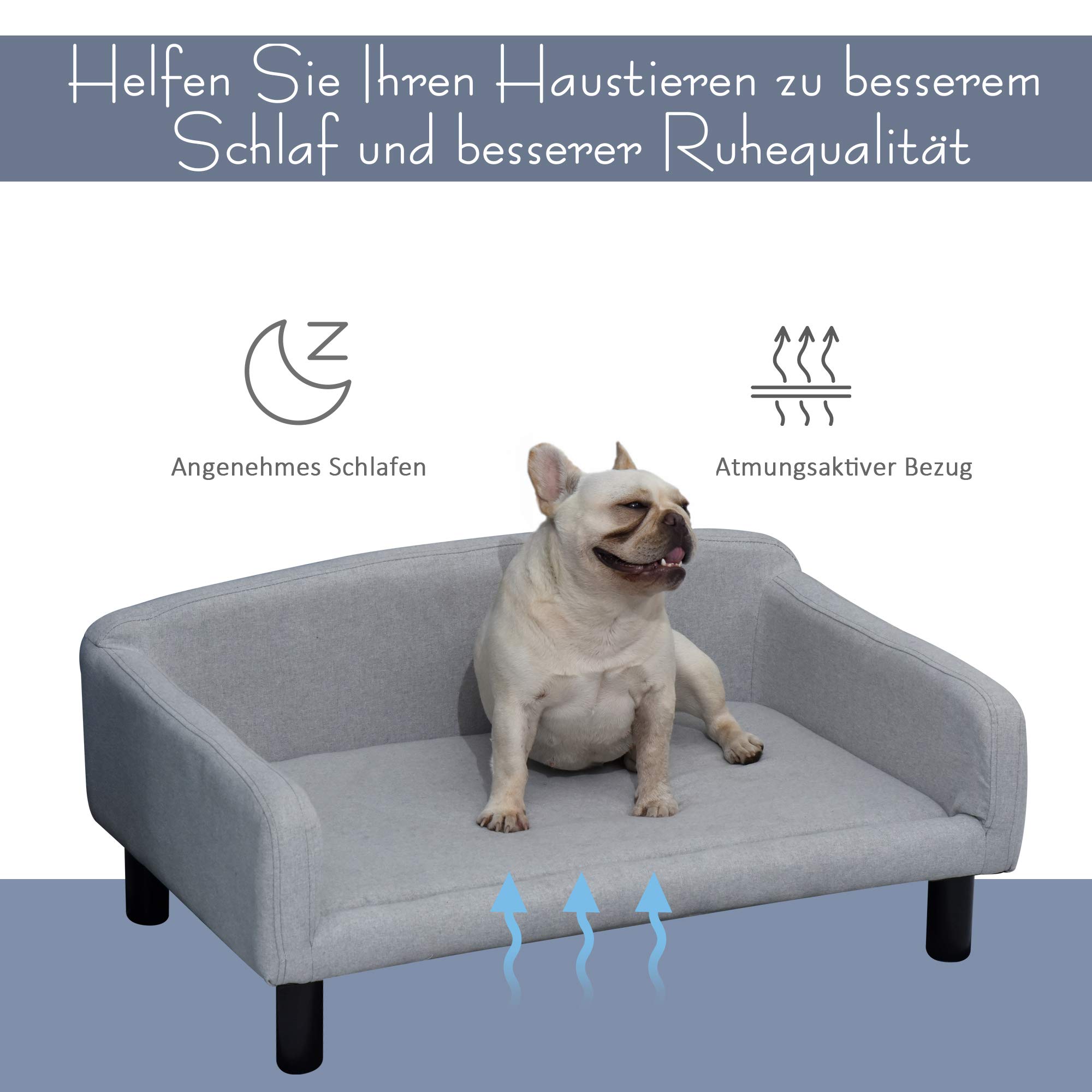 Canapé pour chien PawHut avec housse douce Canapé pour animaux domestiques avec pieds en bois Lit pour chien 82 x 54 x 36 cm