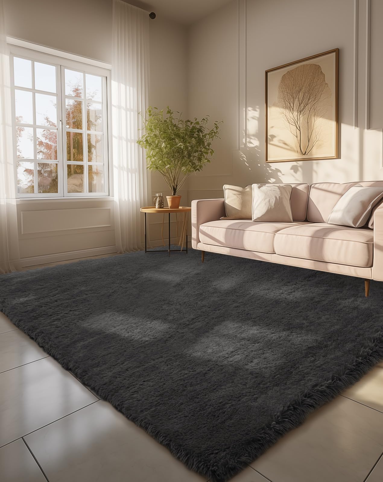 Ophanie6x9 Black Area Rugs for Living Room Bedroom, Fluffy Shag Fuzzy Plush Soft Carpets, Floor Shaggy Grey Rug, Home Decor AestheticOEKO-TEX STANDARD 100