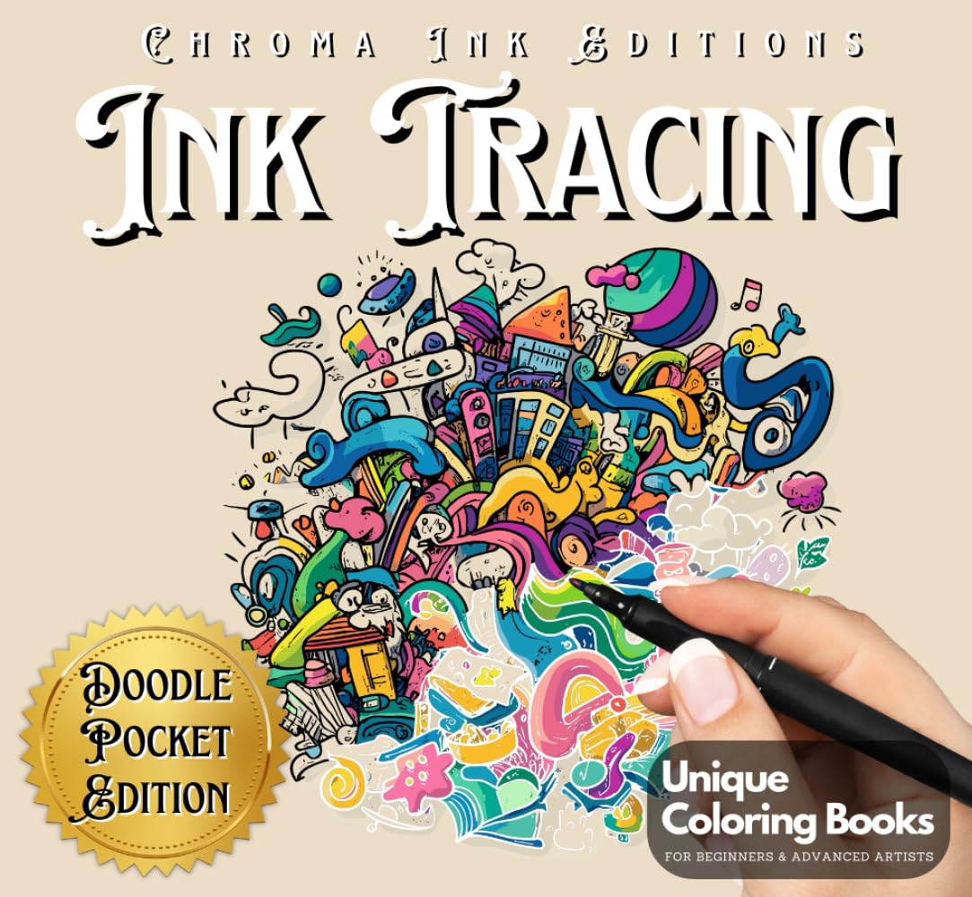 Waidly Entertaining Ink Tracing Cozy Doodles: A Pocket-Size Stress Relief Coloring Book: No Colors Needed, Just One Black Pen