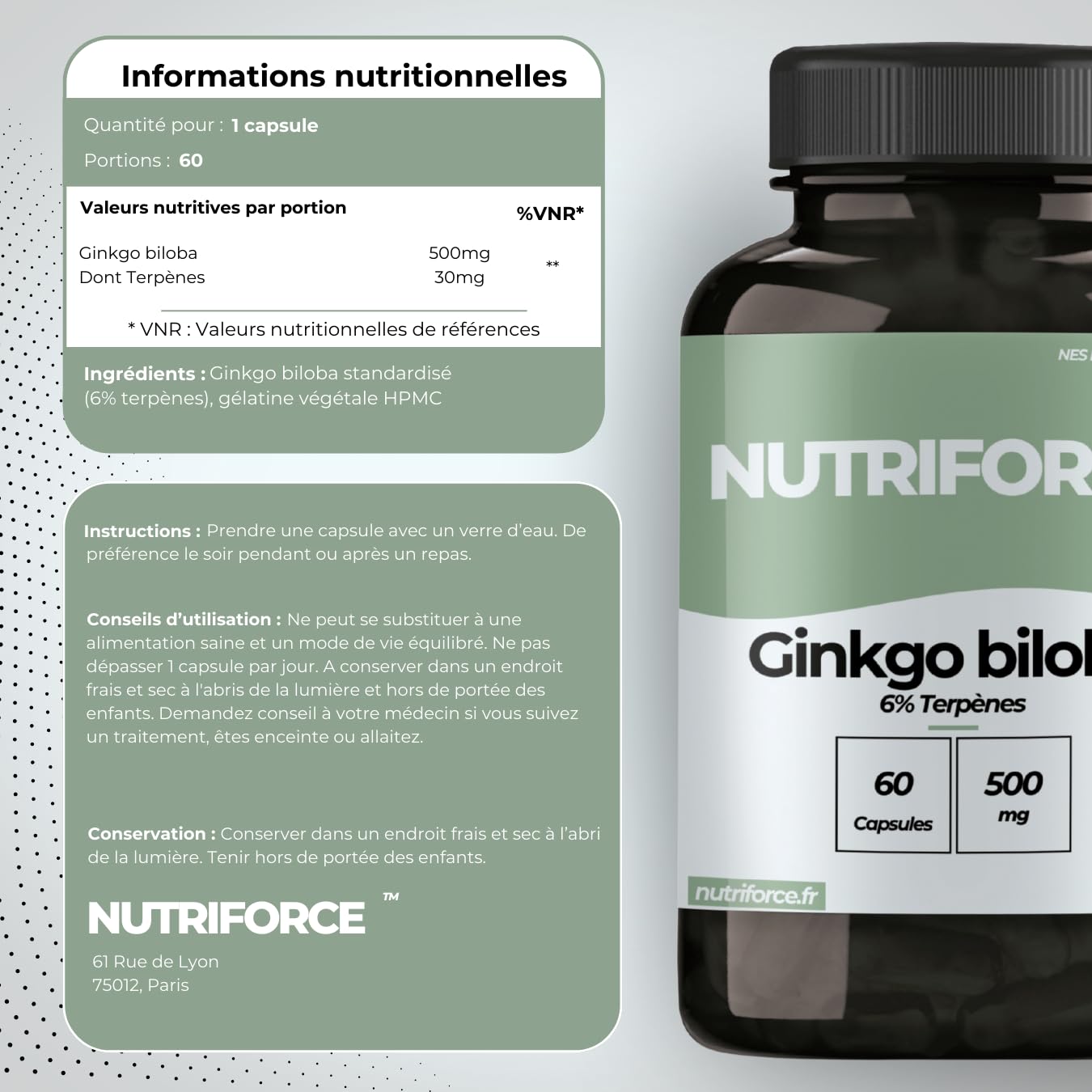 Ginkgo Biloba – Mémoire, Concentration & Circulation Sanguine – 60 Gélules
