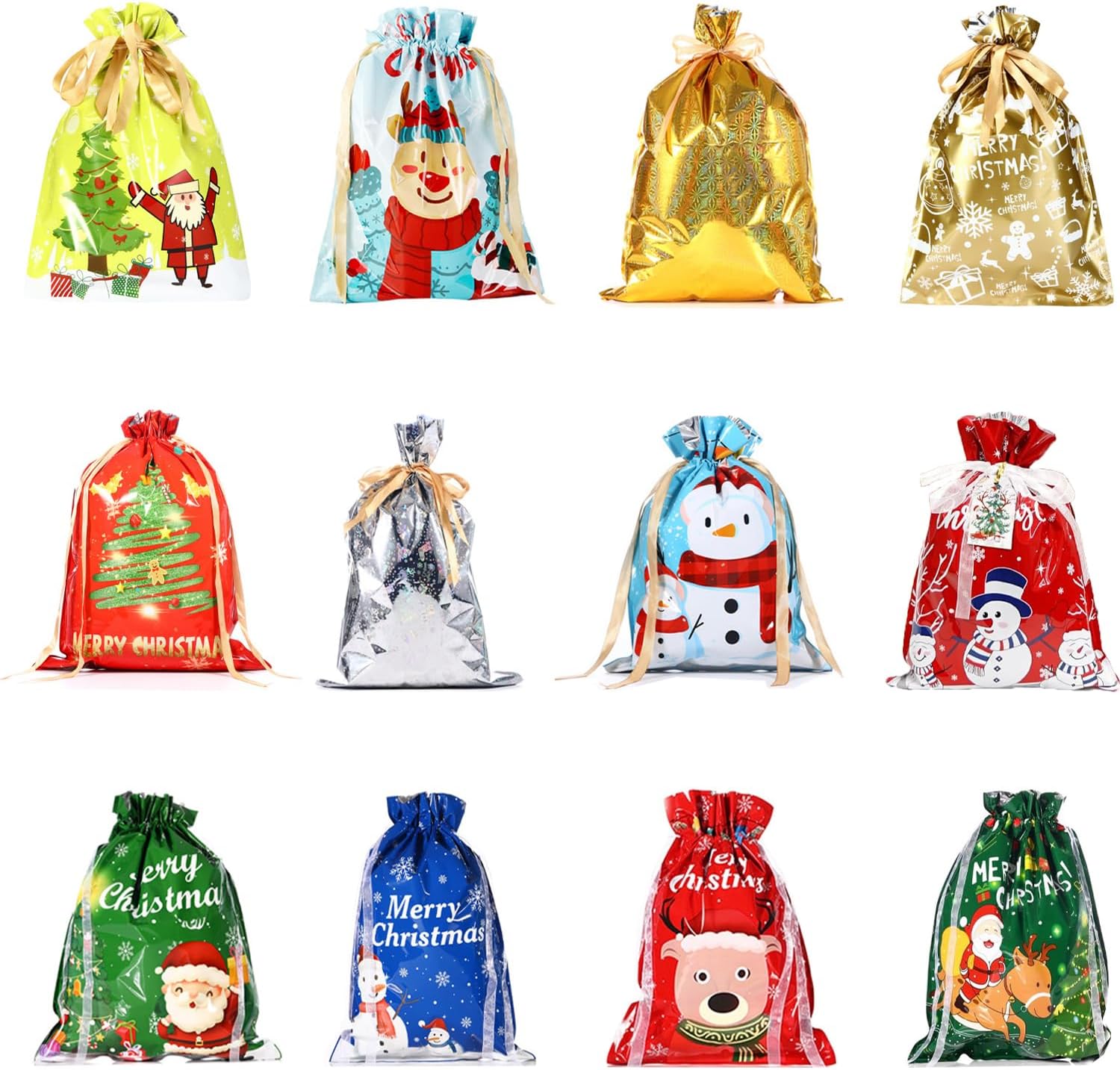 Christmas Gift Bags, 12Pcs Christmas Drawstring Gift Bags Assorted