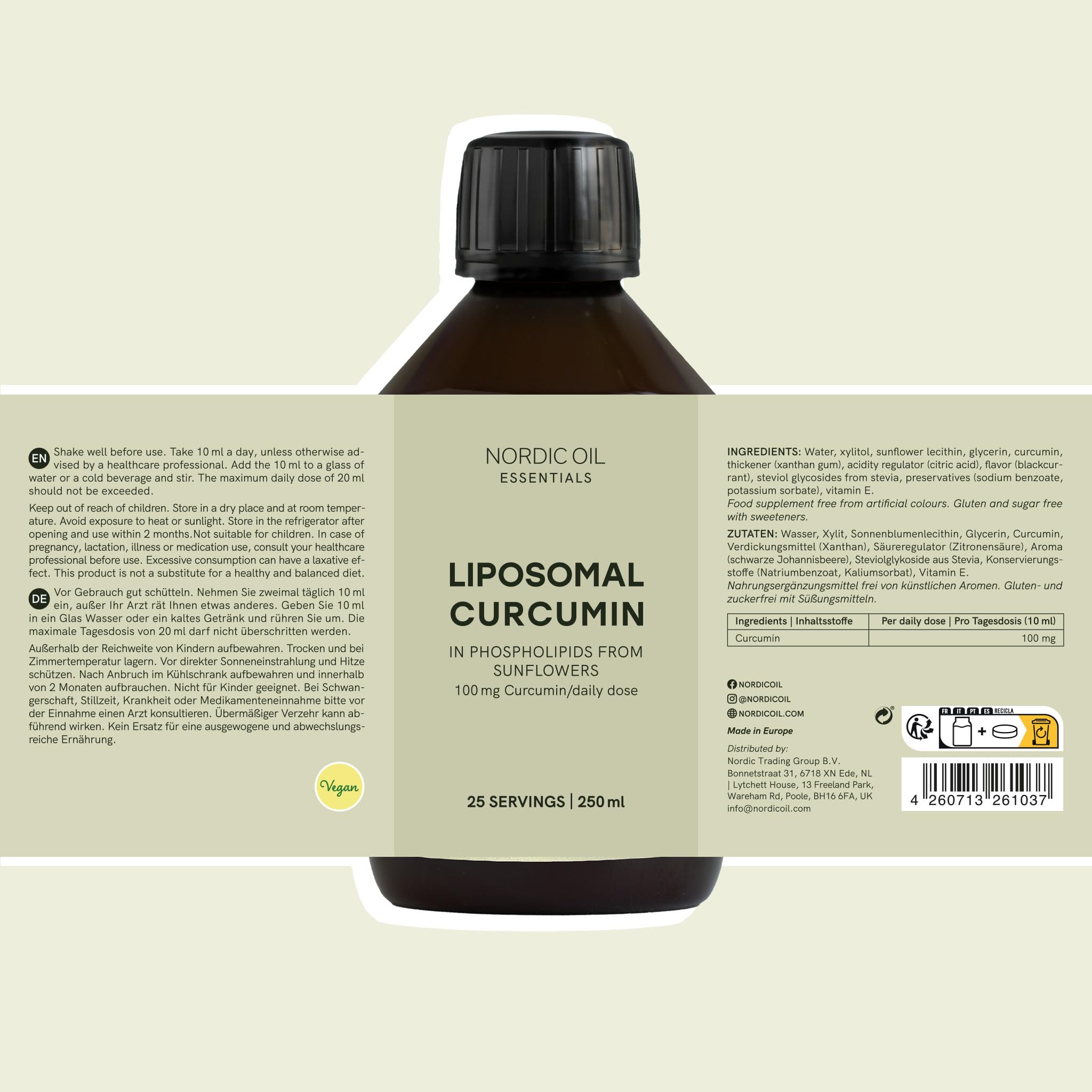 Liposomales Curcumin Flüssig | 95% Curcuminoide | 100 mg Curcumin pro 10 ml | Flüssige Alternative zu Kurkuma Kapseln | Hochdosierter Curcuma Extrakt | Vegan & laborgeprüft | Nordic Oil