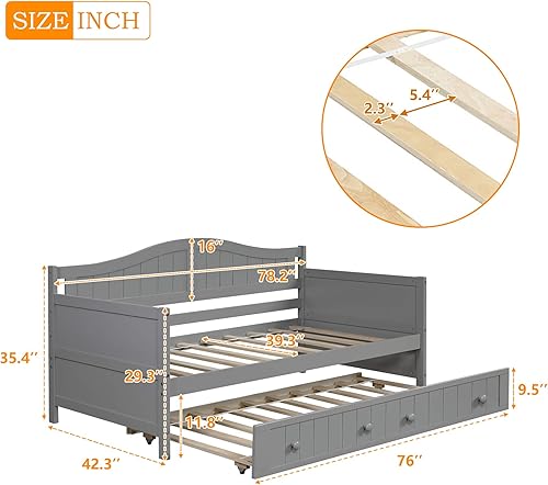 Miniatura 2 de Harper & Bright Designs Sofá cama individual con cama nido, marco de sofá cama individual de madera para dormitorio, habitación de invitados, sala