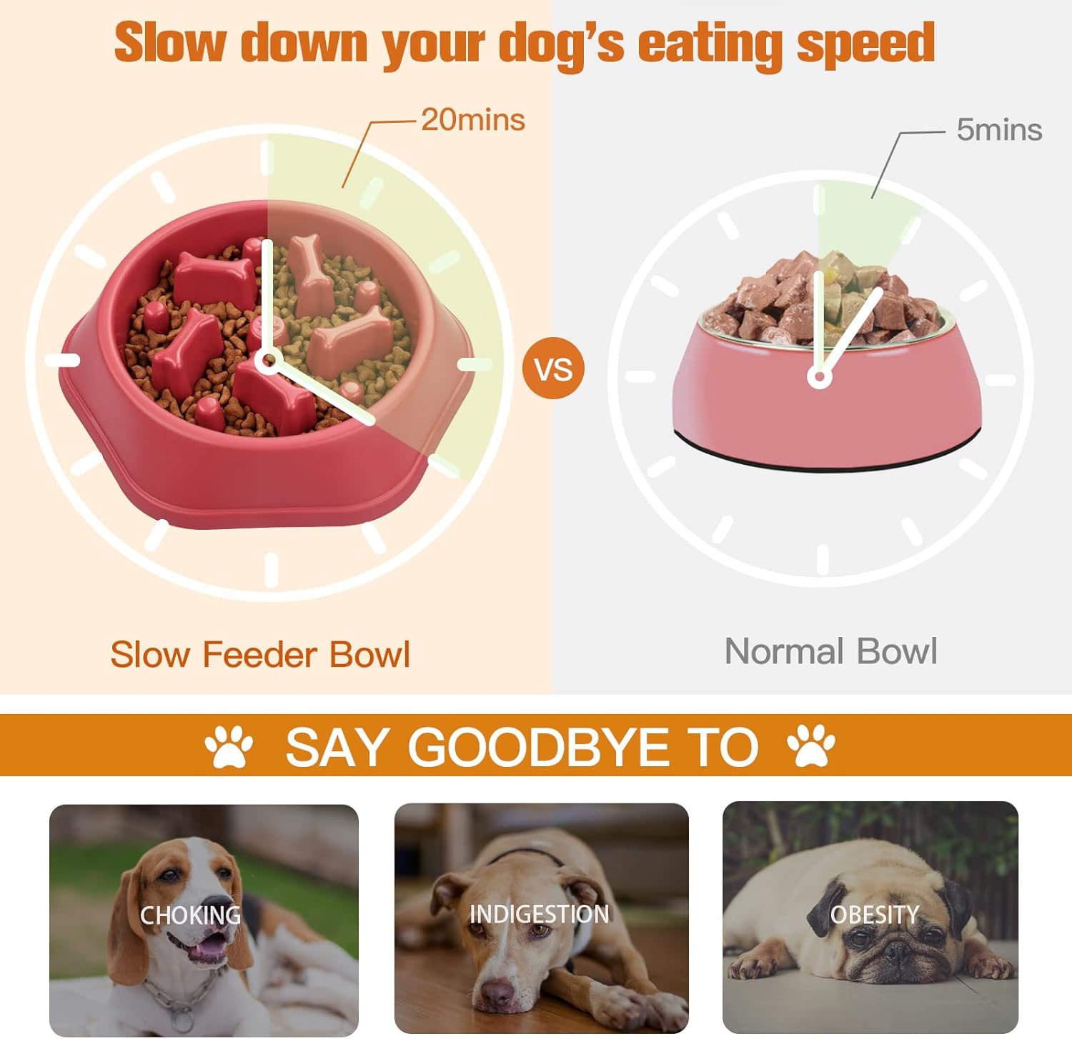 UPSKY Slow Feeder Dog Bowl Anti-Chocking Slower Feeding Puzzle Bowls, Interactive Bloat Stop Dog Food Dishes Non-Slide Lick Treat Bowl for Small Medium Dogs (Red)