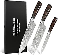 Vista 1 de Professional Kitchen Chef Knife sets, Razor Sharp Premium High Carbon German Steel 3 pcs Knife Set, Ergonomic Forged Pakkawood Handle, Chef, Santoku