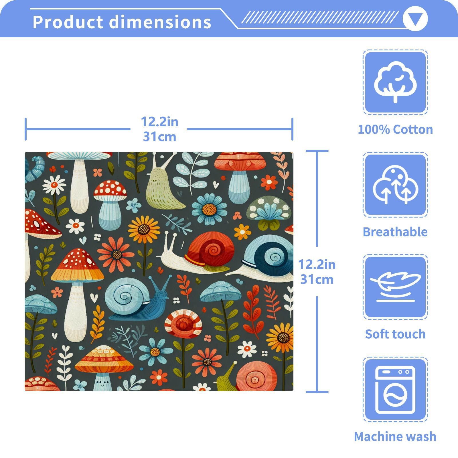 YANENDIE Colorful Flowers Mushrooms Washcloths Towels, Highly Absorbent and Soft Cotton Face Cloths, 2 Pack Quick Dry Wash Cloths - 12 X 12 Inches