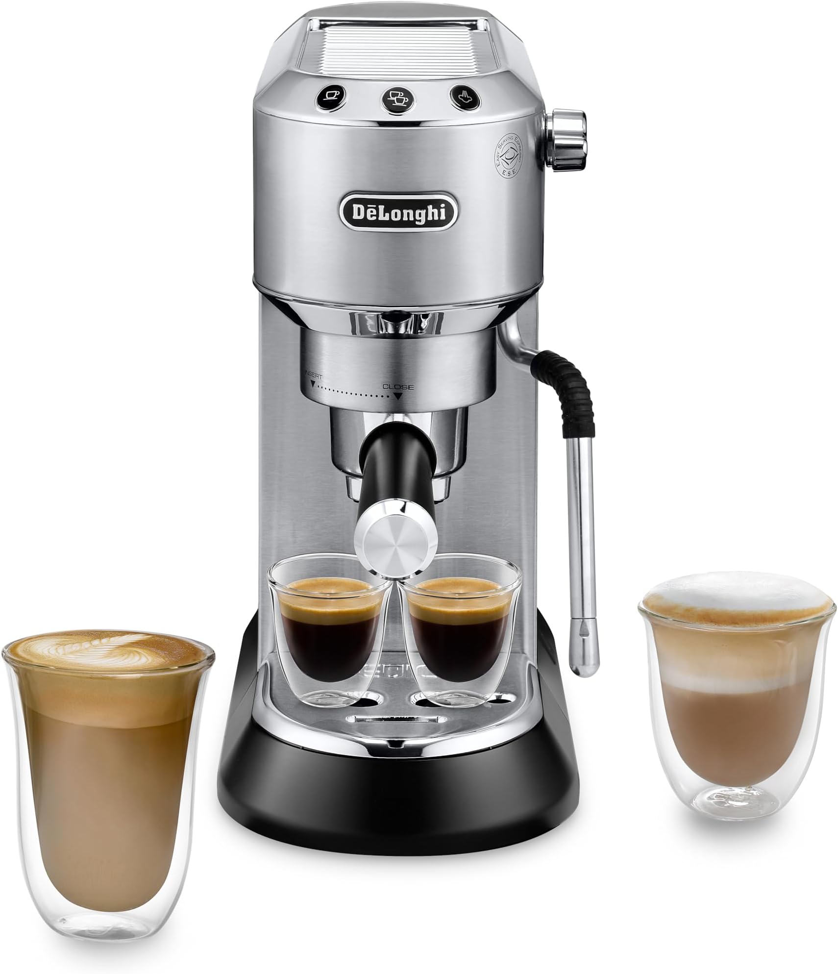 Dedica Arte EC885.M, Traditional Barista Pump Espresso Machine, Manual Coffee Machine with My LatteArt Steam Wand, Compact Design 15cm Wide, Fit Mug Up to 13cm, Metal
