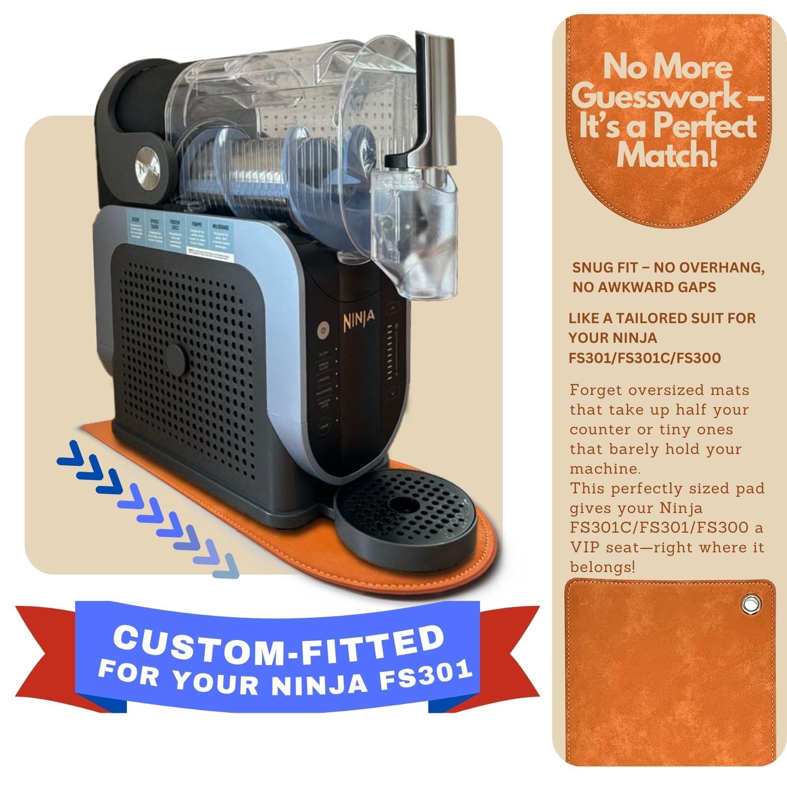 Sliding Pad for Ninja Slushie Machine FS301/300/301C – Premium PU Leather Mat with Non-Slip Base, Smooth Glide & Surface Protection, Easy to Move Frozen Drink Maker (Vintage Saddle, 1PCS)