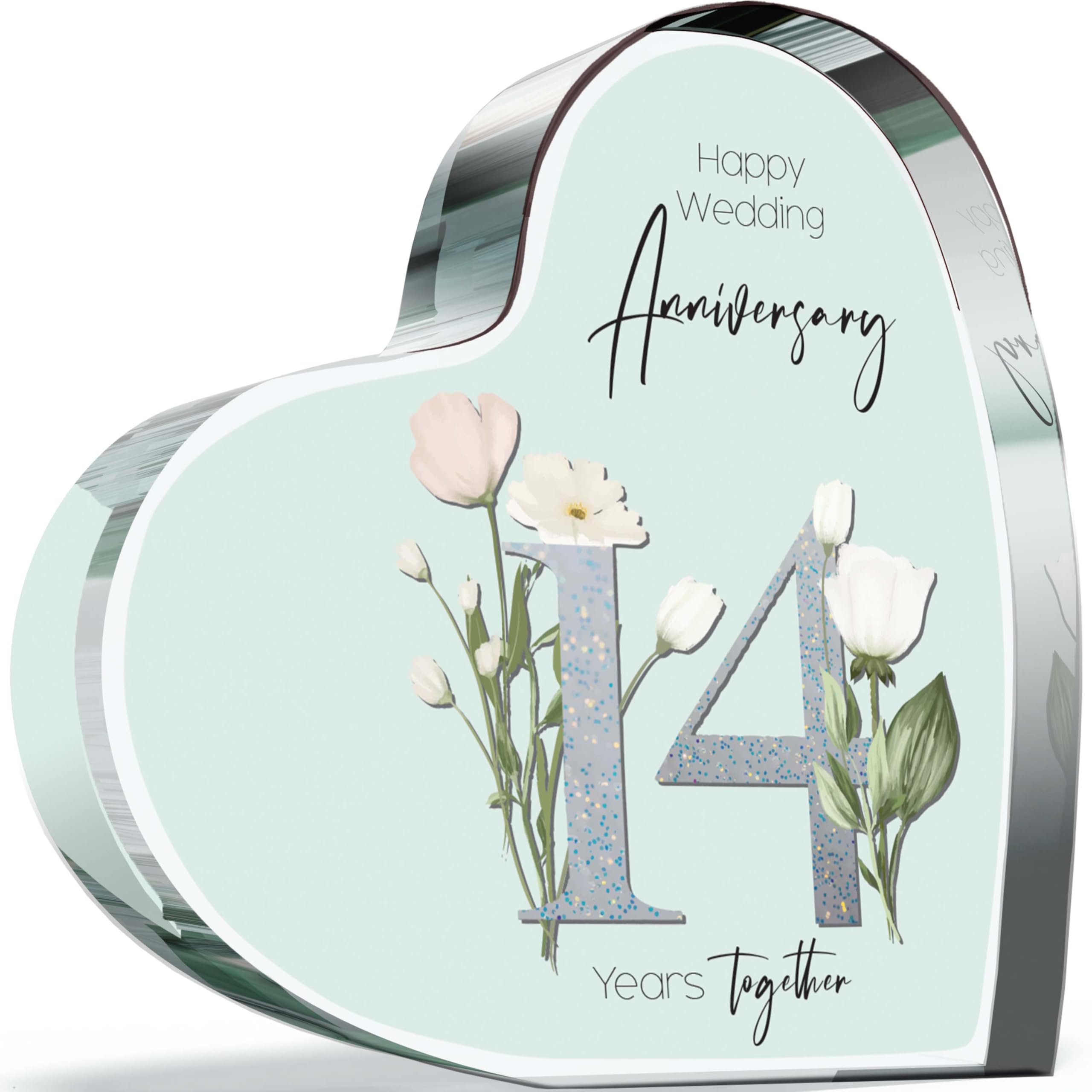 14th Anniversary Acrylic Heart Plaque for Wife or Husband
