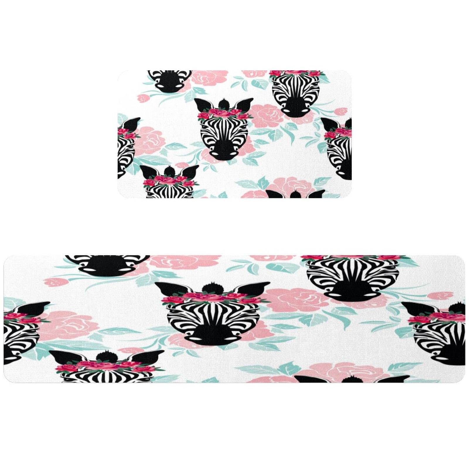 Tapete de cocina de 2 piezas cebra en flores alfombra antideslizante lavable VAPOKF