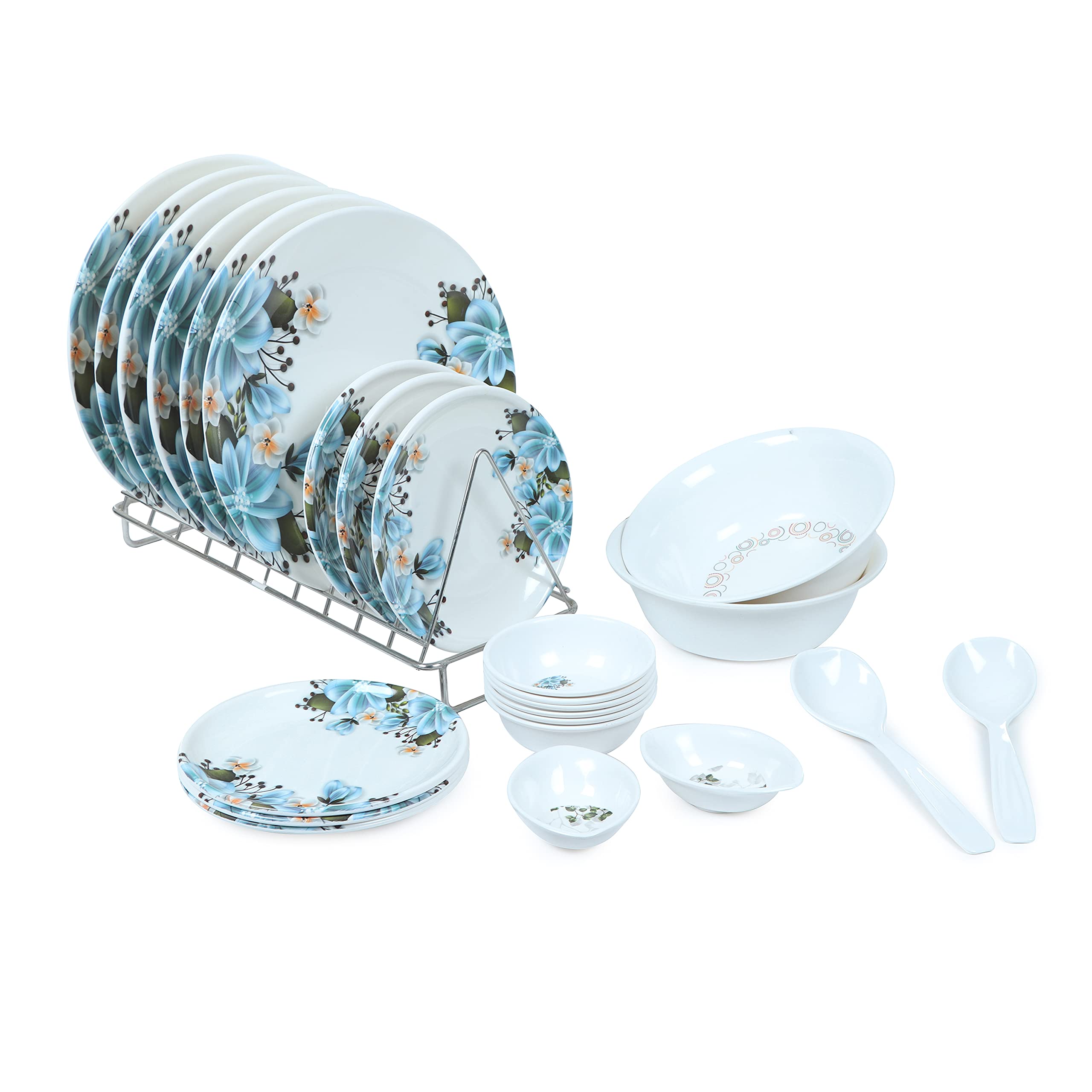 Golden Fish Melamine Floral Printed Full Size Dinner||Dining Set (Pack of 24 Pcs.)(White, Blue) (B095PL4K9Y) Amazon Price History, Amazon Price Tracker