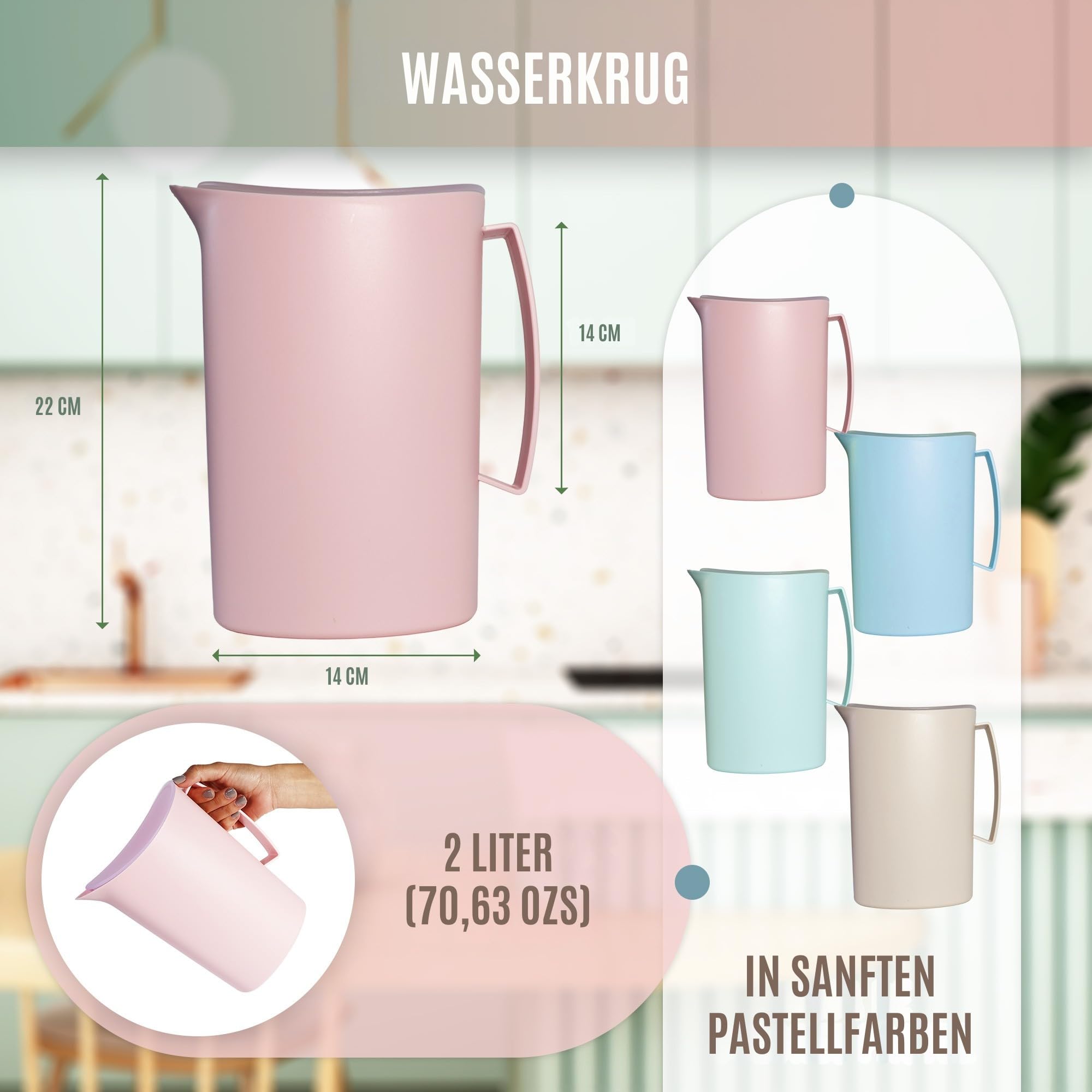 Wasserkaraffe 2 Liter aus Hochwertigem Kunststoff, Bpa-frei. Karaffe mit Deckel, Multifunktional für Feiern und Aktivitäten im Freien. Karaffe Plastik. (Grün)