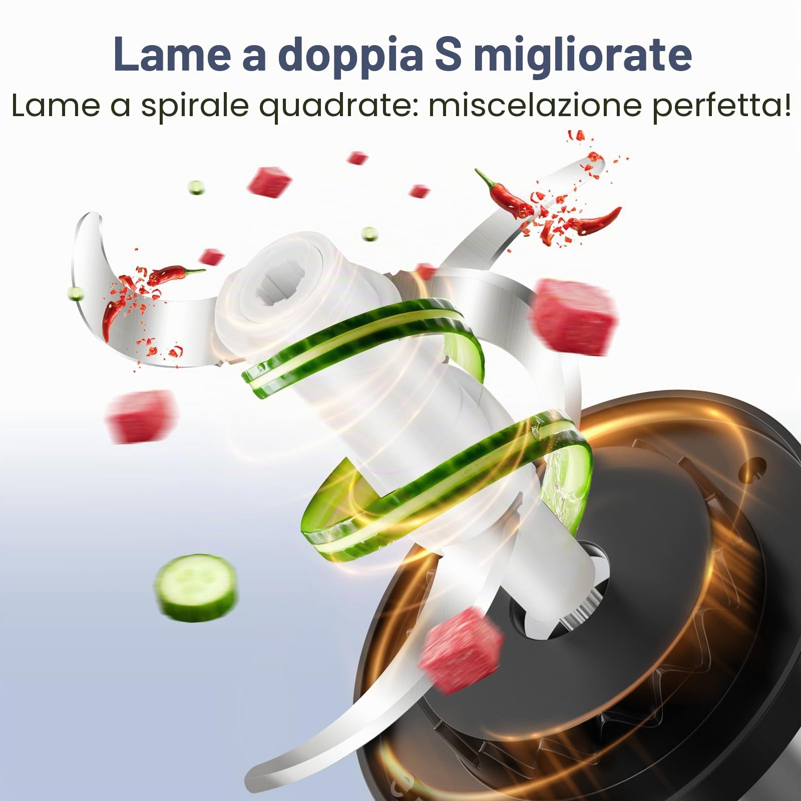 Ganiza Tritatutto elettrico da cucina 500 W, robot tritatutto con 2 ciotole da 1,8 l + 1,8 l, 2 doppie lame, 2 velocità, mini tritatutto elettrico per carne, verdure, noci