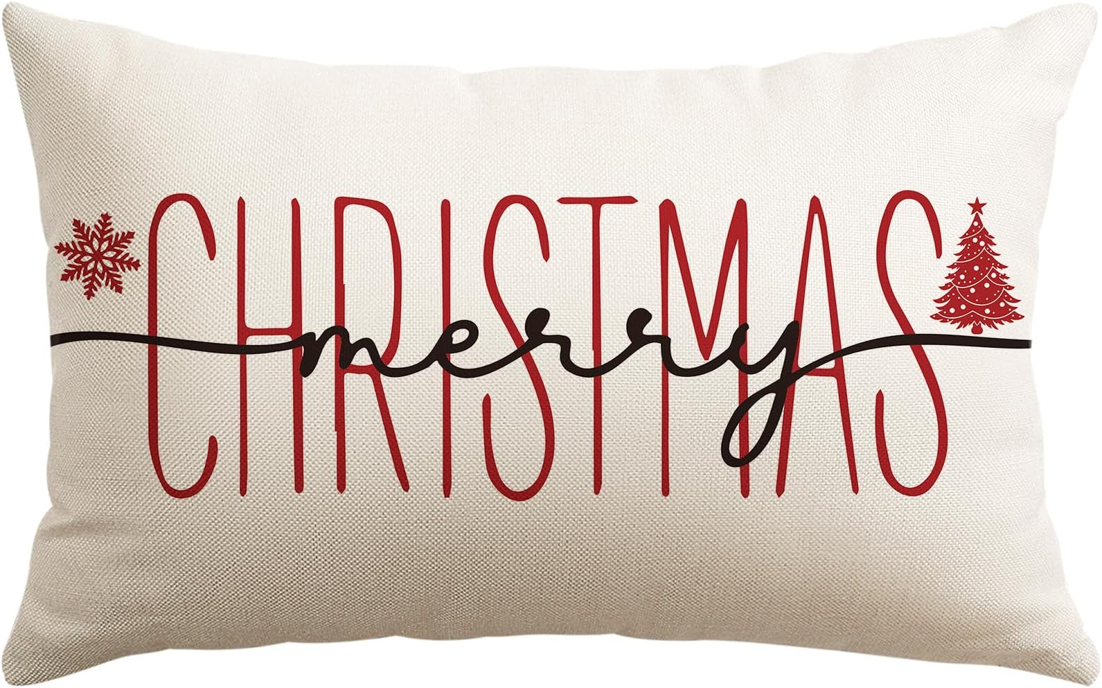 Christmas Cushion Cover 30x50 cm Merry Christmas Decor Throw Pillow Cover 12x20 Inch Winter Holiday Lumbar Cushion Case Decoration for Sofa Couch Bed (Red Black)