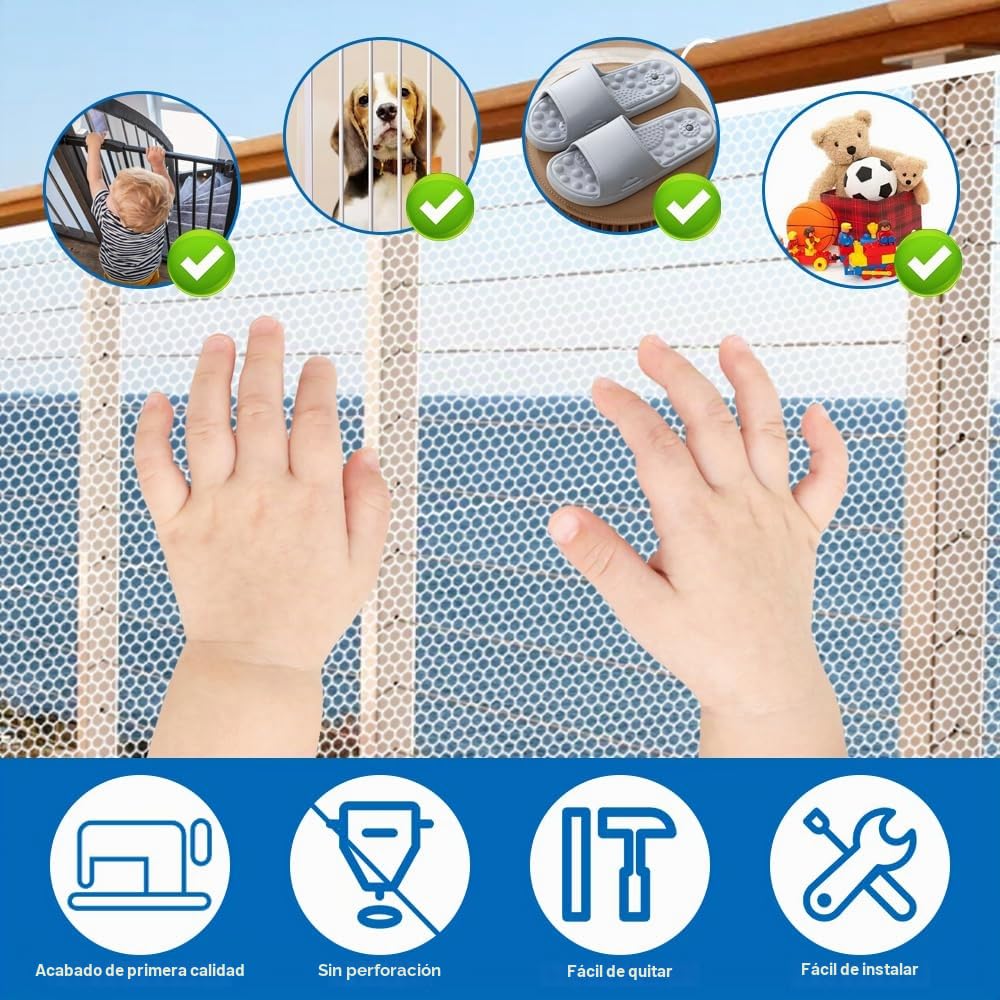 Malla De Seguridad para Escaleras 80cm x 3m Red de Seguridad para Niños, Red de Seguridad Infantil, Malla Protectora Balcon, Red Seguridad para Niños, Red de Seguridad para Balcones, Blanco
