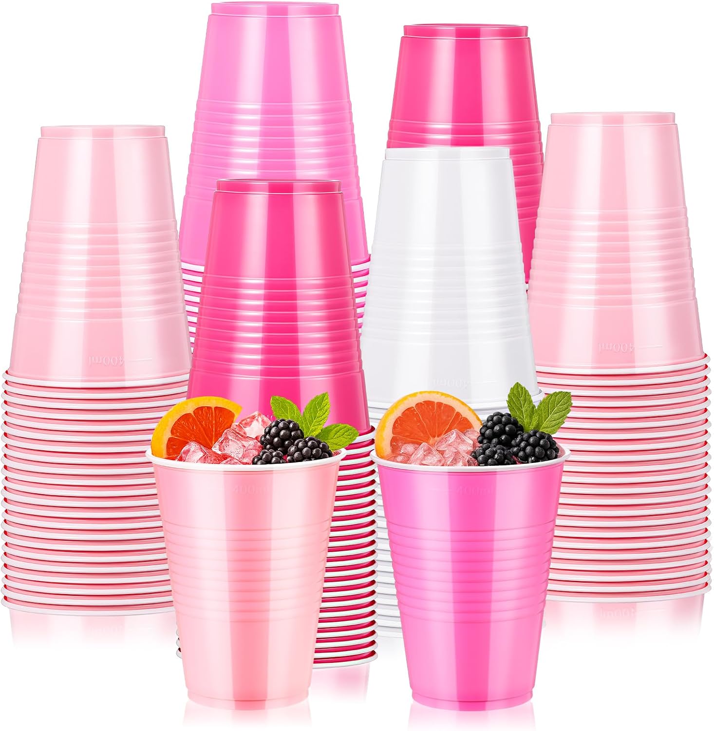 150 Pcs 12oz Plastic Cups Bulk Pink Disposable Party Cups Supplies for Birthday Wedding Graduation Halloween Thanksgiving Christmas Festival Family Gatherings Celebrations