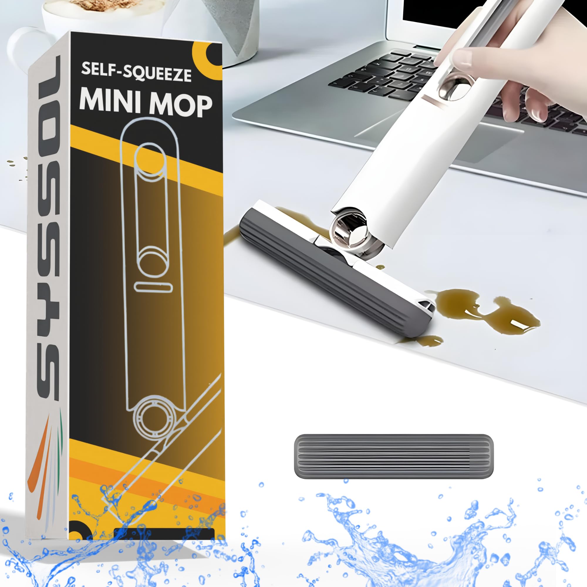 SYSSOL Self-Squeeze Mini Mop for Kitchen Car Bathroom – Portable Super Absorbent Compact Hands-Free Cleaning Wet & Dry Wiper Easy Storage Perfect for Floor Window Wall Glass Tableware Desktop (1 pc) (B0DCGBW122) Amazon Price History, Amazon Price Tracker