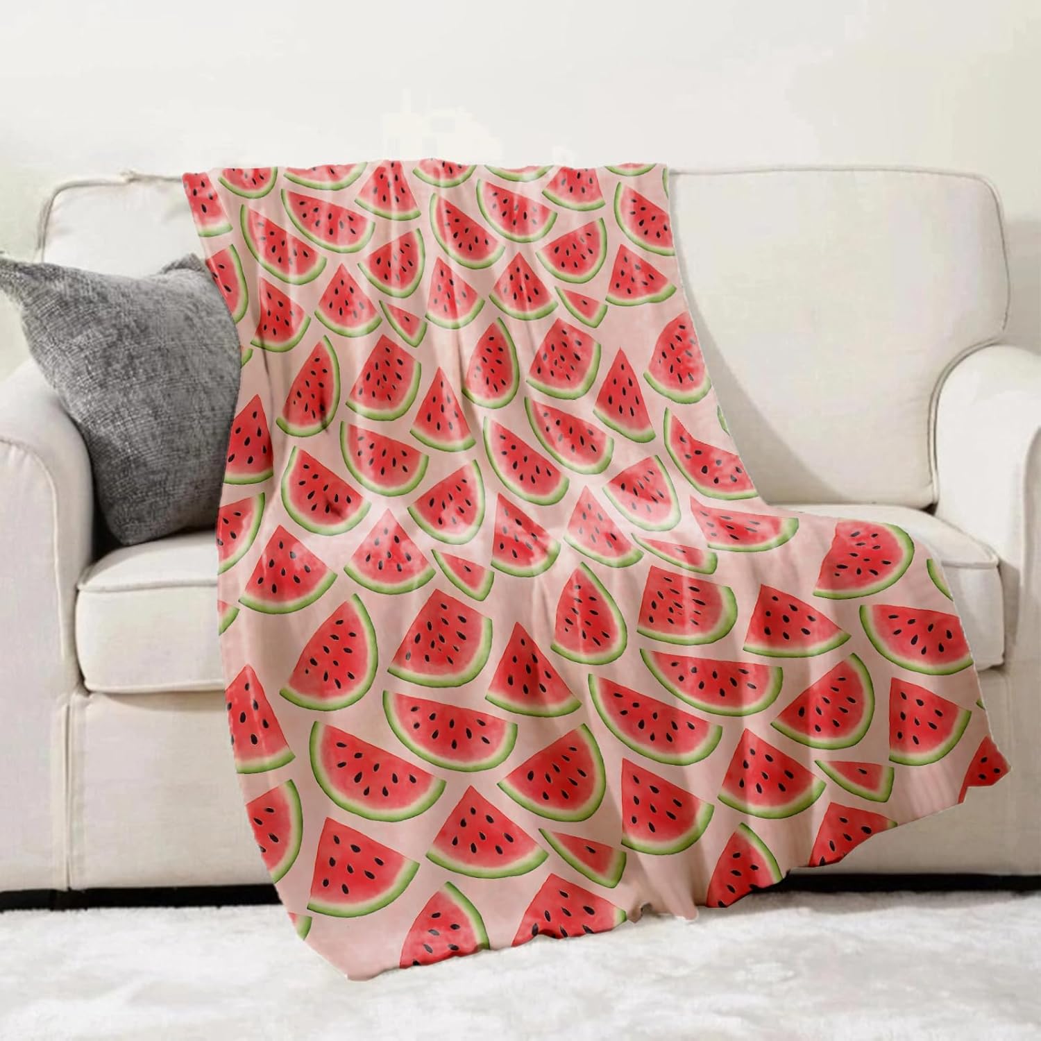 Watermelon Throw Blanket Gifts for Adults Kids, Fruit Blankets for Living Room Bedroom Decor, Fuzzy Warm Flannel Plush 50"x60" - Image 2