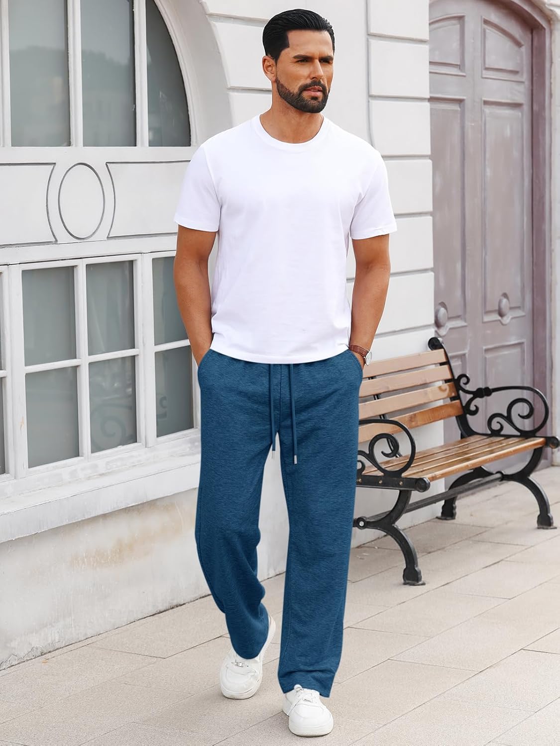 Runcati Mens Casual Sweatpants Open Bottom Lounge Pants Straight Leg Jogger Pants with Pockets - Image 5