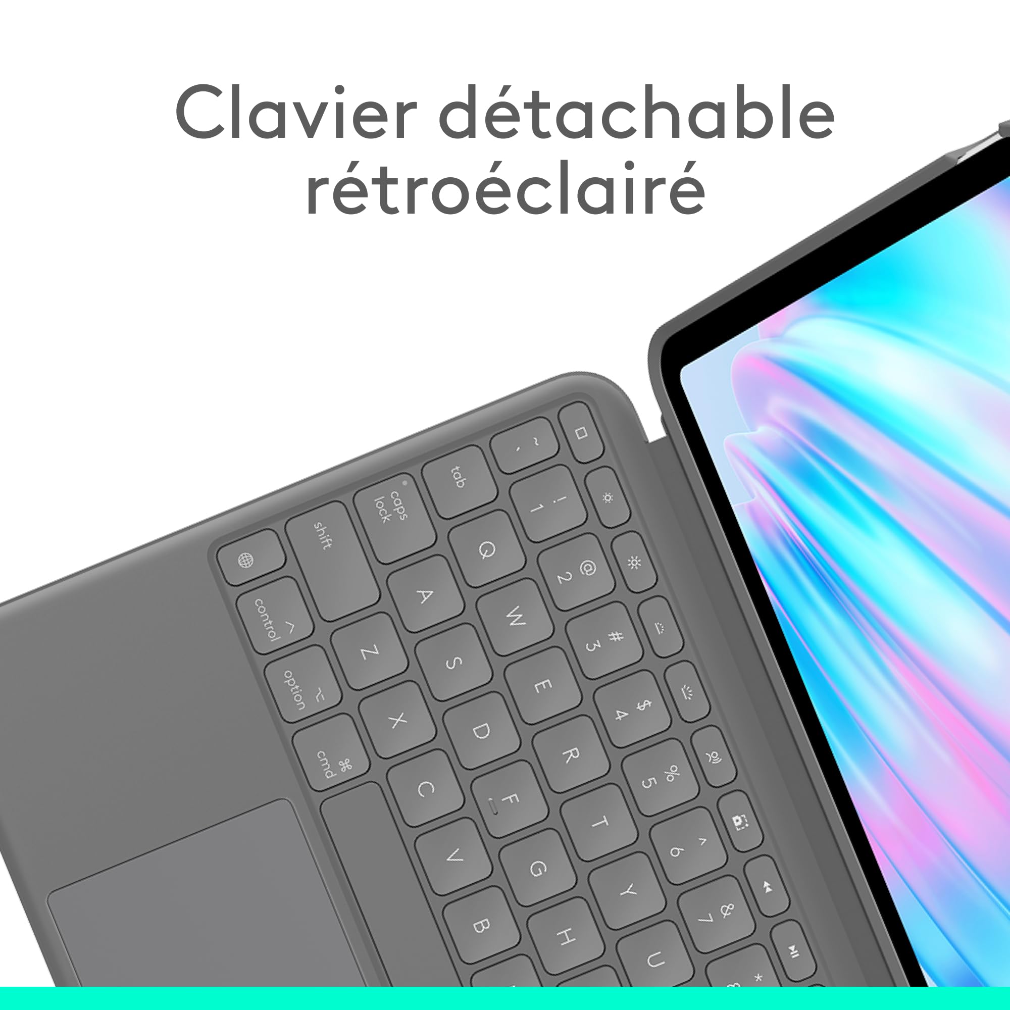 Logitech Combo Touch, étui clavier pour iPad Air 11 pouces (M2 et M3), iPad Air (5e génération)- Clavier rétroéclairé amovible avec support, Clavier Français AZERTY - Gris