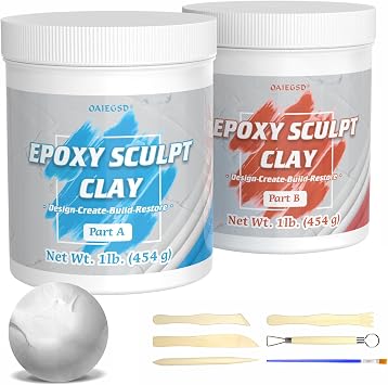 2 Pound White Epoxy Putty Sculpt Clay, 2 Part A & B Modeling Compound for Sculpting, Modeling, Building, Repairing, Self-Hardening Epoxy Clay Easily Repairs Metal, Wood, Tile, Ceramics, Plastic