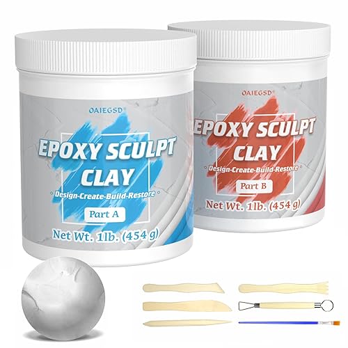 2 Pound White Epoxy Putty Sculpt Clay, 2 Part (A & B) Modeling Compound for Sculpting, Modeling, Building, Repairing, Self-Hardening Epoxy Clay Easily Repairs Metal, Wood, Tile, Ceramics, Plastic - White