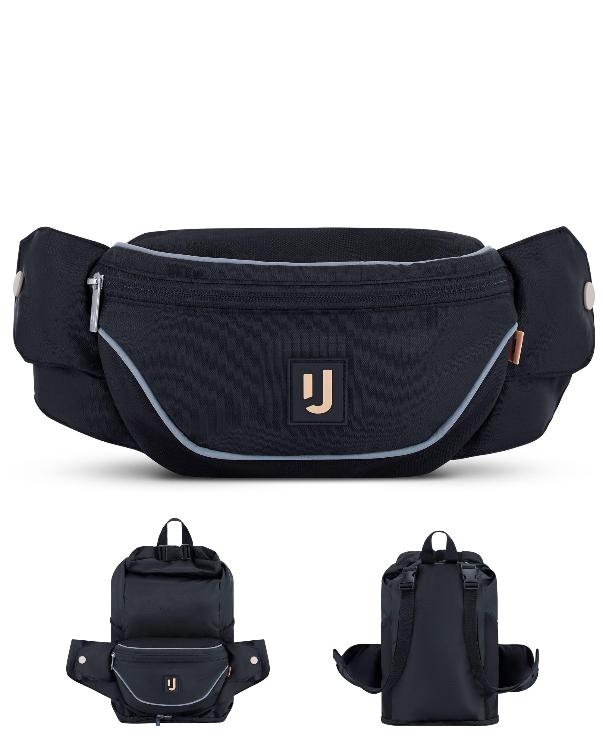 Johnny Urban Jimmy Banane Noir - Sacoche pour Voyage et Festival - 2in1 Grand Ceinture et Sac à Dos - Petit Sac à Main Fashion - Imperméable