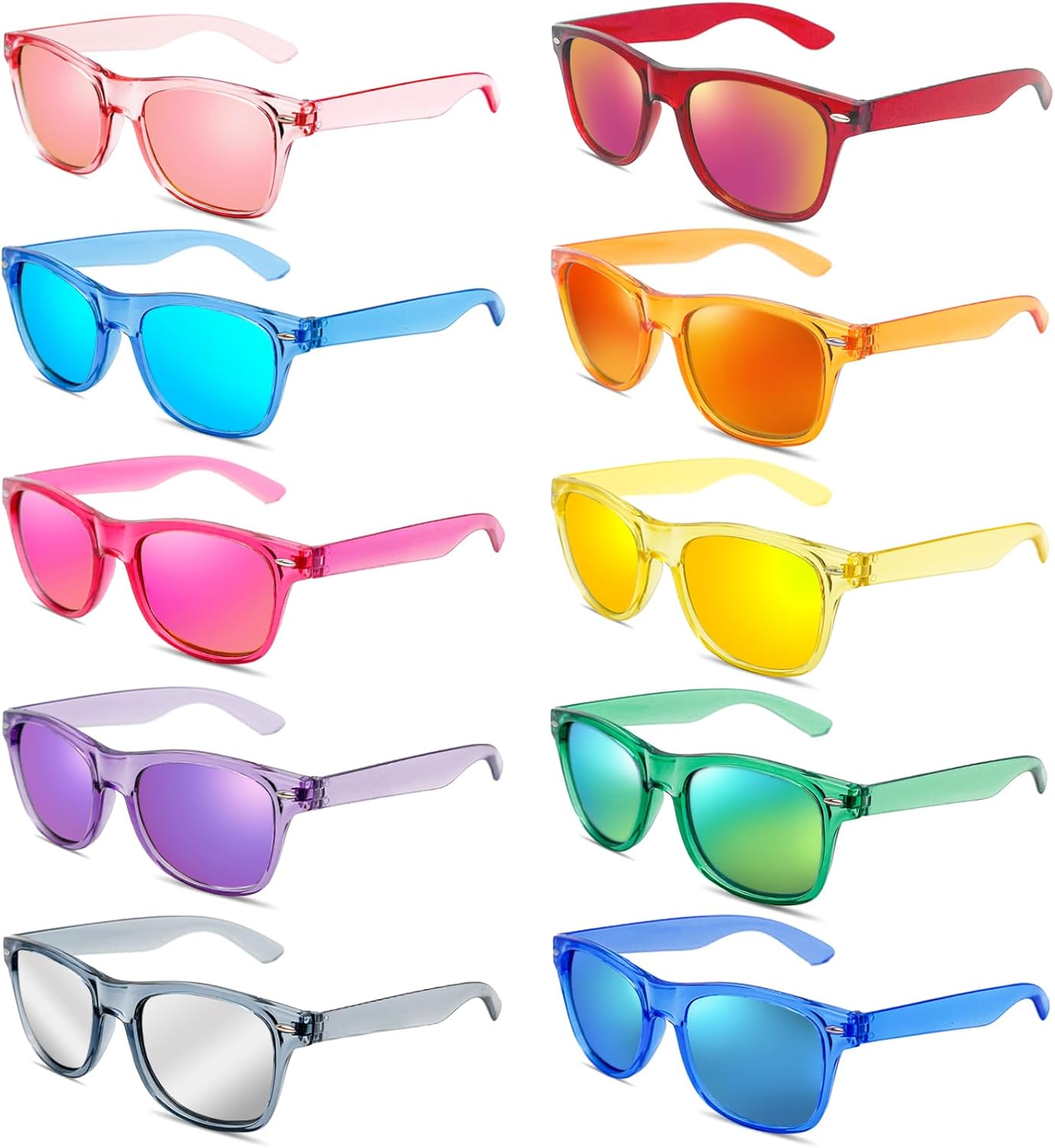 Pibupibu 10/20 Pack Wholesale Neon Party Sunglasses Bulk, Retro 80s 90s Mirror Colorful Sunglasses Party Favors Unisex