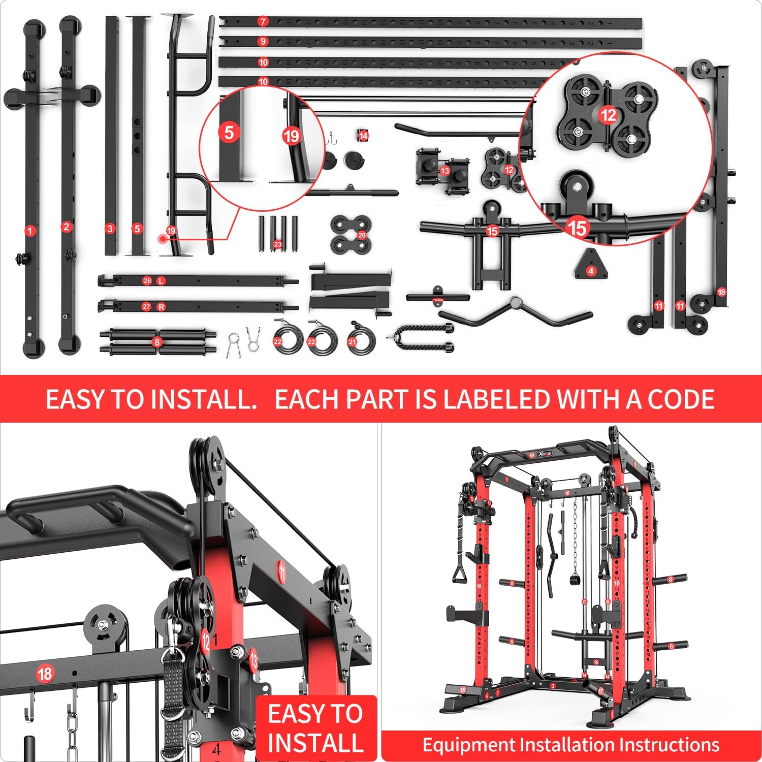 Power Rack Power Cages Multi-Function Squat Rack With Cable ...