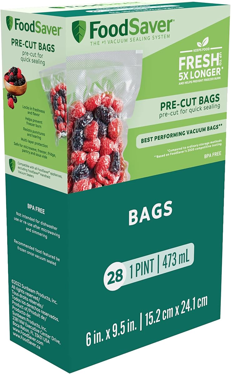Bolsas selladas al vacío precortadas de 1 pinta con construcción multicapa sin BPA para conservación de alimentos