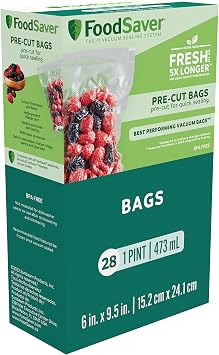 FoodSaver 1-Pint Precut Vacuum Seal Bags with BPA-Free Multilayer Construction for Food Preservation