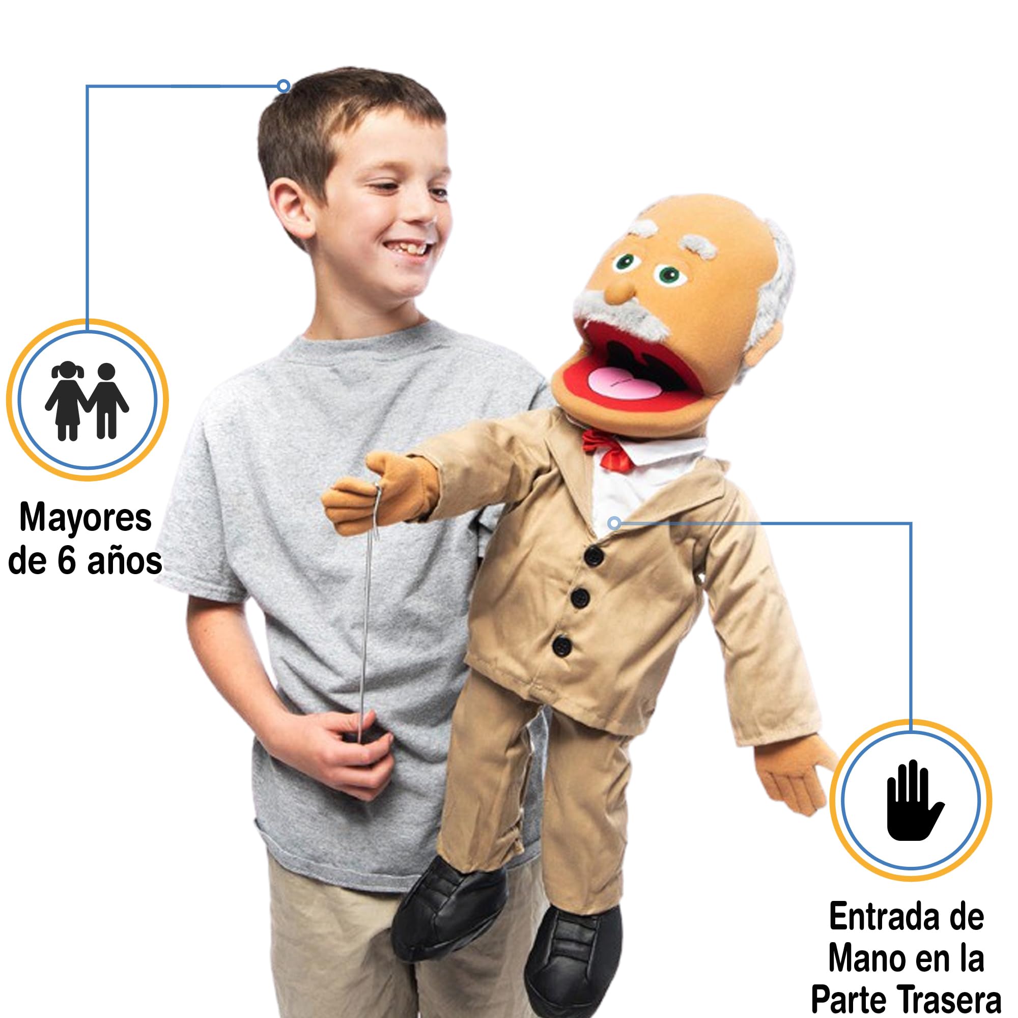 Pops, abuelo hispano, cuerpo completo, marioneta de estilo ventrílocuo, 65 cm