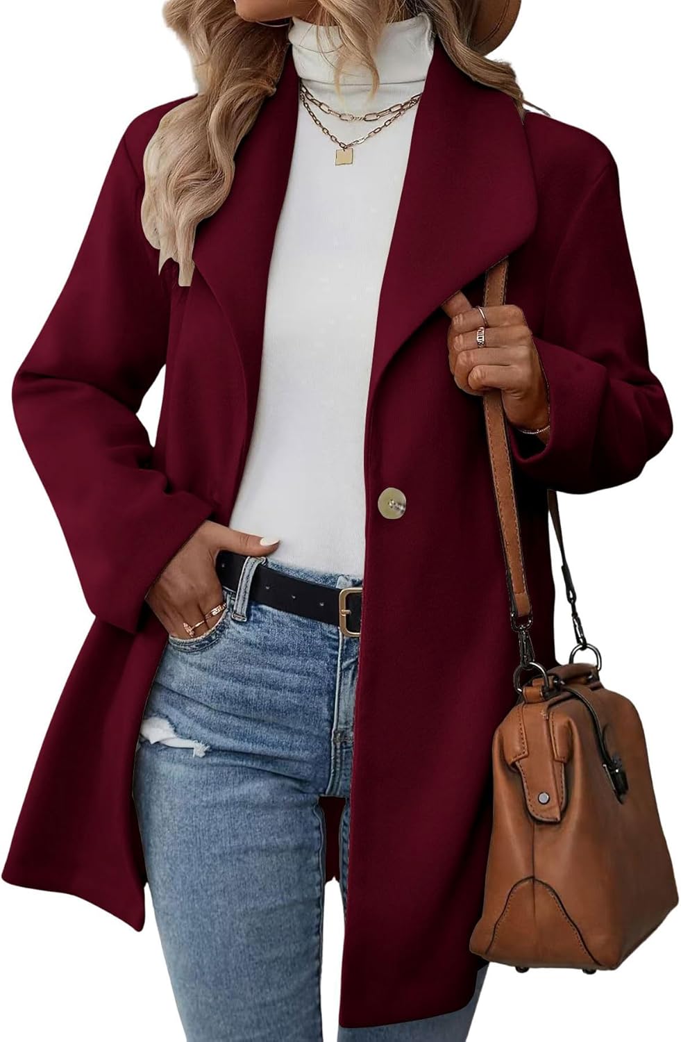 chouyatou Women's Shawl Collar Wool Trench Coat Single Breasted Dressy Blazer Peacoat Jacket Overcoat