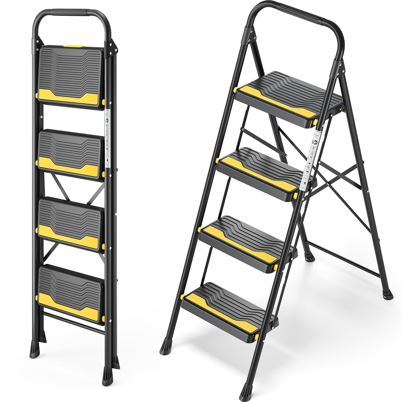 Urackify 4 Step Ladder with Non-Slip Pedals & Handrail