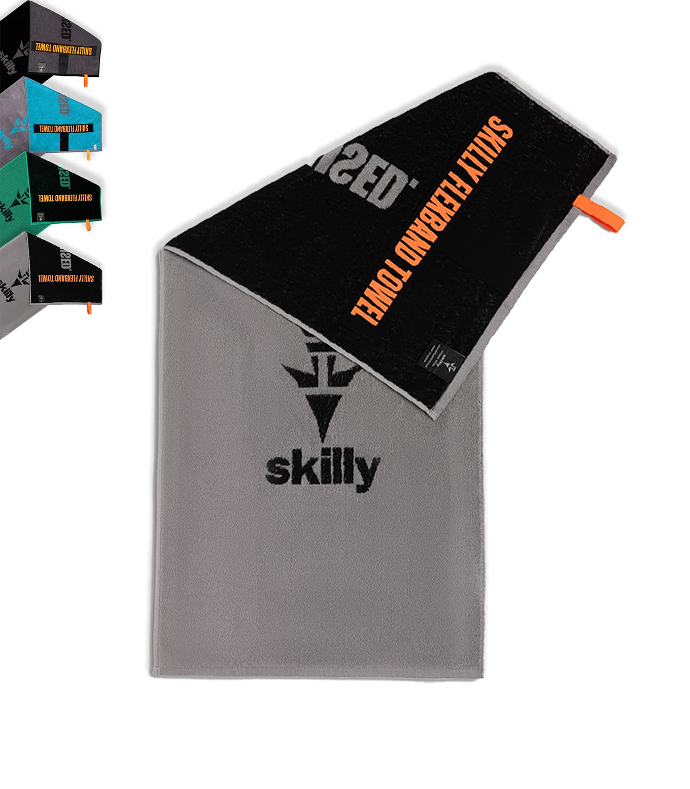 skilly Fitness Handtuch aus Baumwolle, 120x50cm mit Antirutsch-Funktion für das Training an Fitnessgeräten, schwarz grau Gym Towel