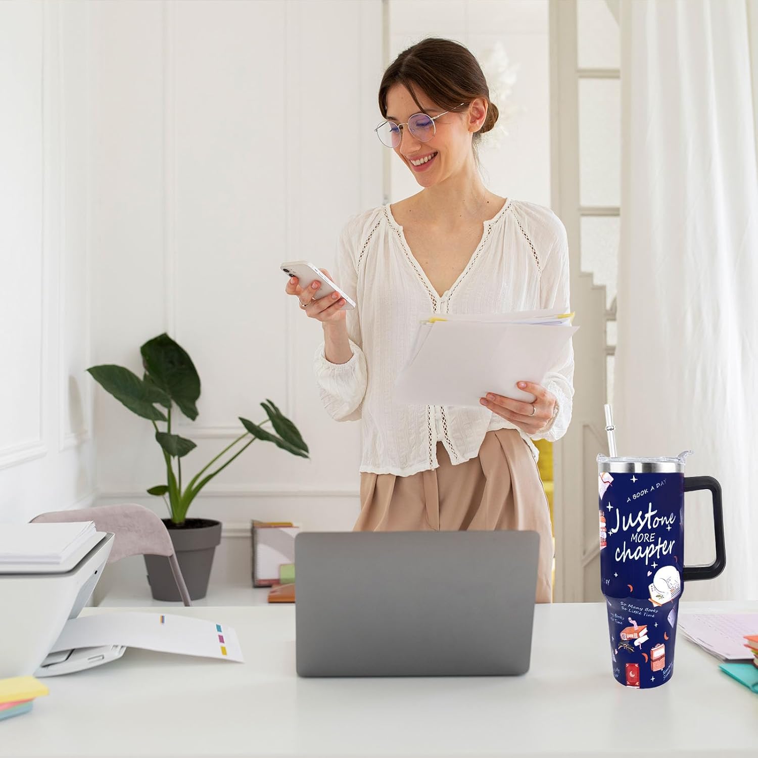 Book Lovers Tumbler 40 OZ Tumbler with Handle and Straw Lid Leak Proof Book Lovers Travel Coffee Mug with Handle Insulated for Hot Cold Ice - Birthday Book Lovers Gifts for Women Stainless Steel Cup - Image 4