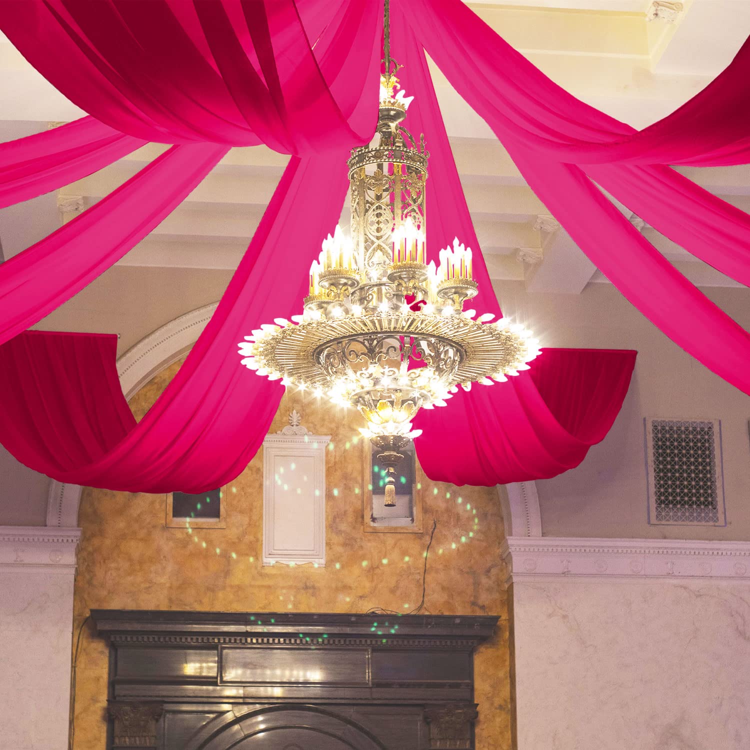 FOTSHARER 6 Paneele Deckenvorhänge für Hochzeiten, Chiffon, Hochzeitsvorhänge, 152 x 300 cm, Tüll, Fuchsia, Drapierstoff, Zelt, Decke, Vorhang für Party, Abschlussball, Brautparty, Hintergrund