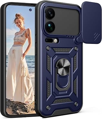 for Xiaomi 17 Pro Max Case with Slide Camera Lens SJ-Blue | Military Grade Rugged Shockproof Protection Cover with Ring Kickstand for Xiaomi 17 Pro Max Armor Case