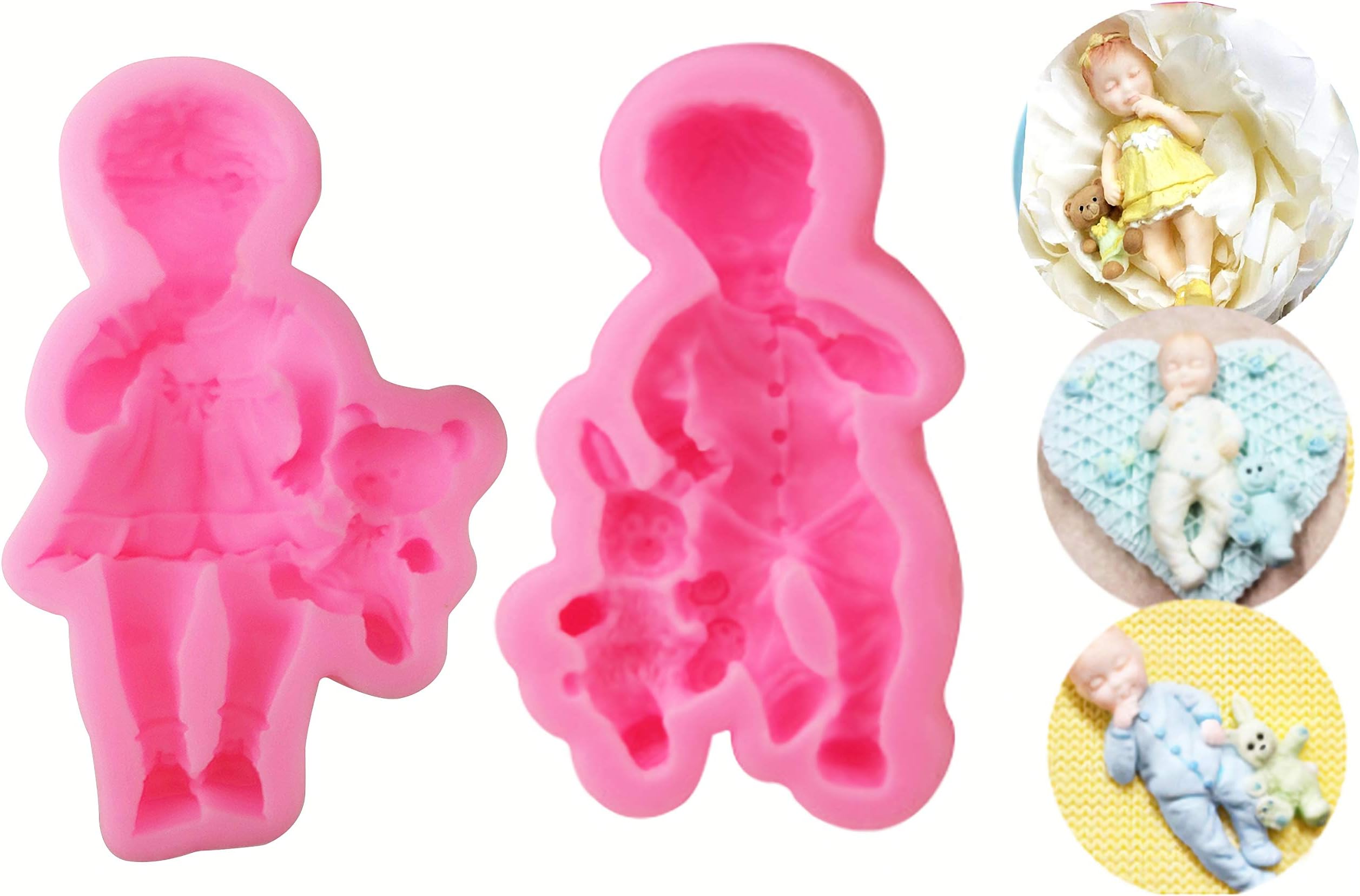 HengKe Boy and Girl Silicone Cake Mold Baby Shower Mold for Fondant, Jewelry, Polymer Clay, Crafting Projects, Sugarcraft, Cake Decoration, Cupcake Topper,Soap Wax Making Crafting Projects