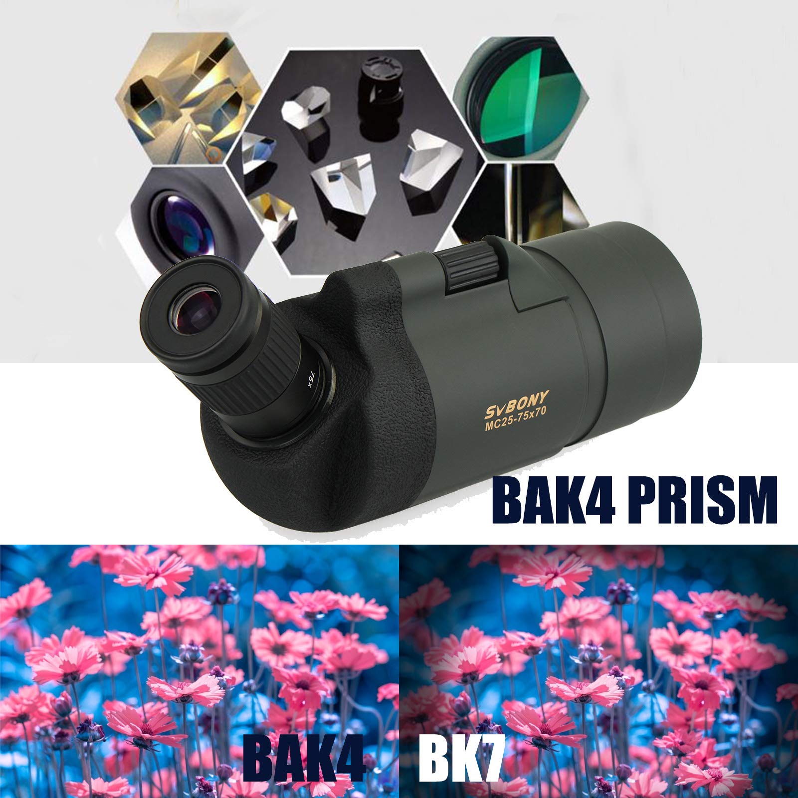 Svbony SV41 Mak Spotting Scopes z kamerą WiFi, BAK4 FMC 25-75 x 70 mm optyczny Maksutov Spotter Scope, kompaktowy Digiscoping ze statywem biurkowym SA404 Adapter do obserwacji ptaków cel
